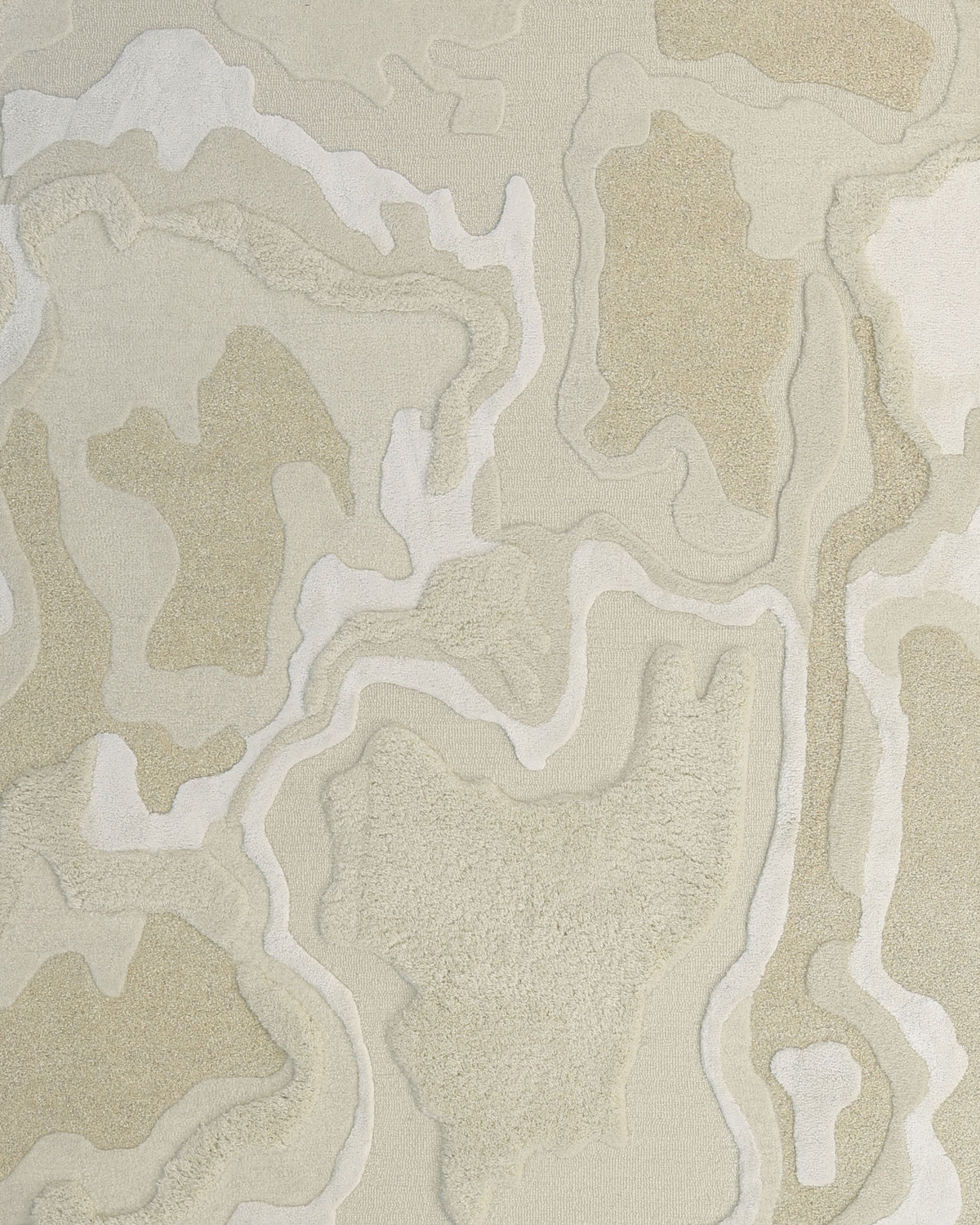 Introducing the Handcrafted Natural White Area Rug – HTWV-129 by RAMSHA HOME: featuring beige and off-white organic, wavy patterns with textured details reminiscent of a topographic map or sand dunes viewed from above, this modern abstract rug adds contemporary sophistication to any space.