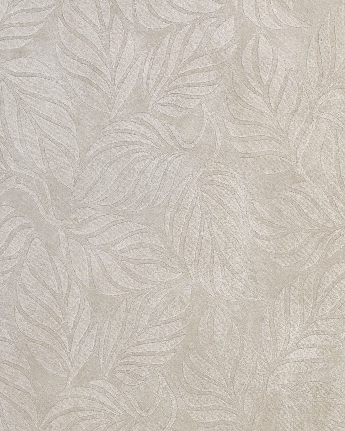 Elevate your space with the Beige Color Indoor Handmade Area Rug - HTV 15 from RAMSHA HOME, featuring a beige textured surface adorned with an embossed, monochromatic leaf motif of overlapping, curving leaves—a hand-tufted rug that brings understated elegance and sophistication to any interior.