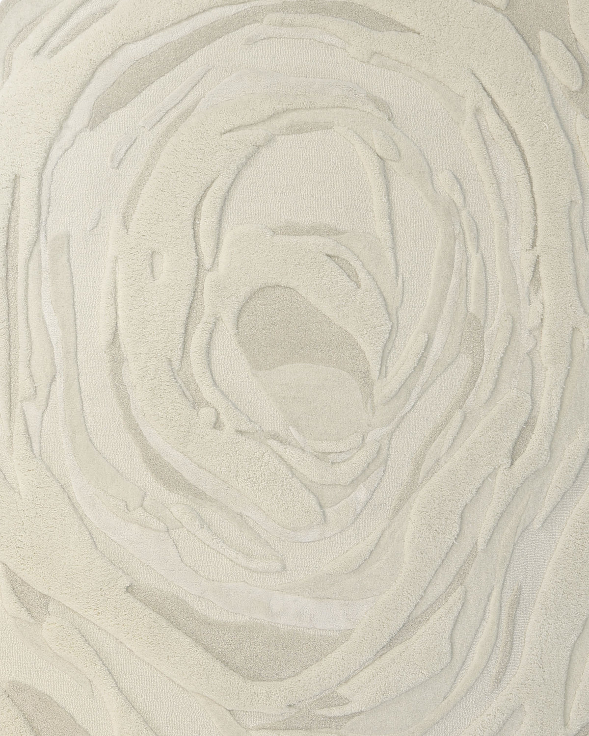 Experience the Beige Color Oval Shaped Handmade Rug - HTWV 106 (200x300cm) from RAMSHA HOME, featuring a textured surface with swirling, layered abstract circular patterns in soft shades of light beige and off-white. Reminiscent of topographical or wood grain designs, this inviting hand-tufted rug is perfect for adding modern neutral elegance to any contemporary space.