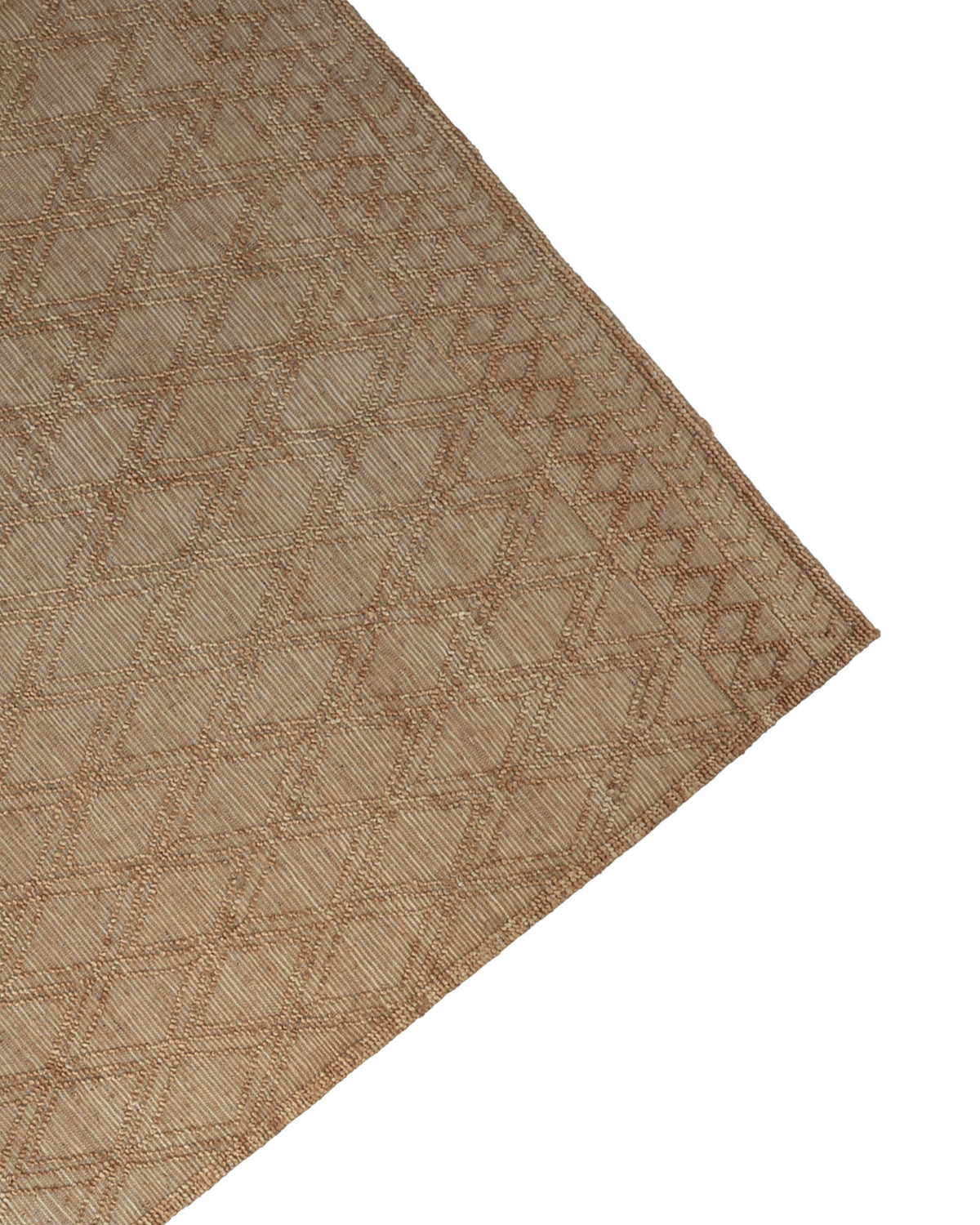 A close-up of the RAMSHA HOME Floor Woven Living Room Rug (Natural Color, Rectangle Shape, SR-019) displays its geometric beige diamond pattern and textured border, angled against a white background.