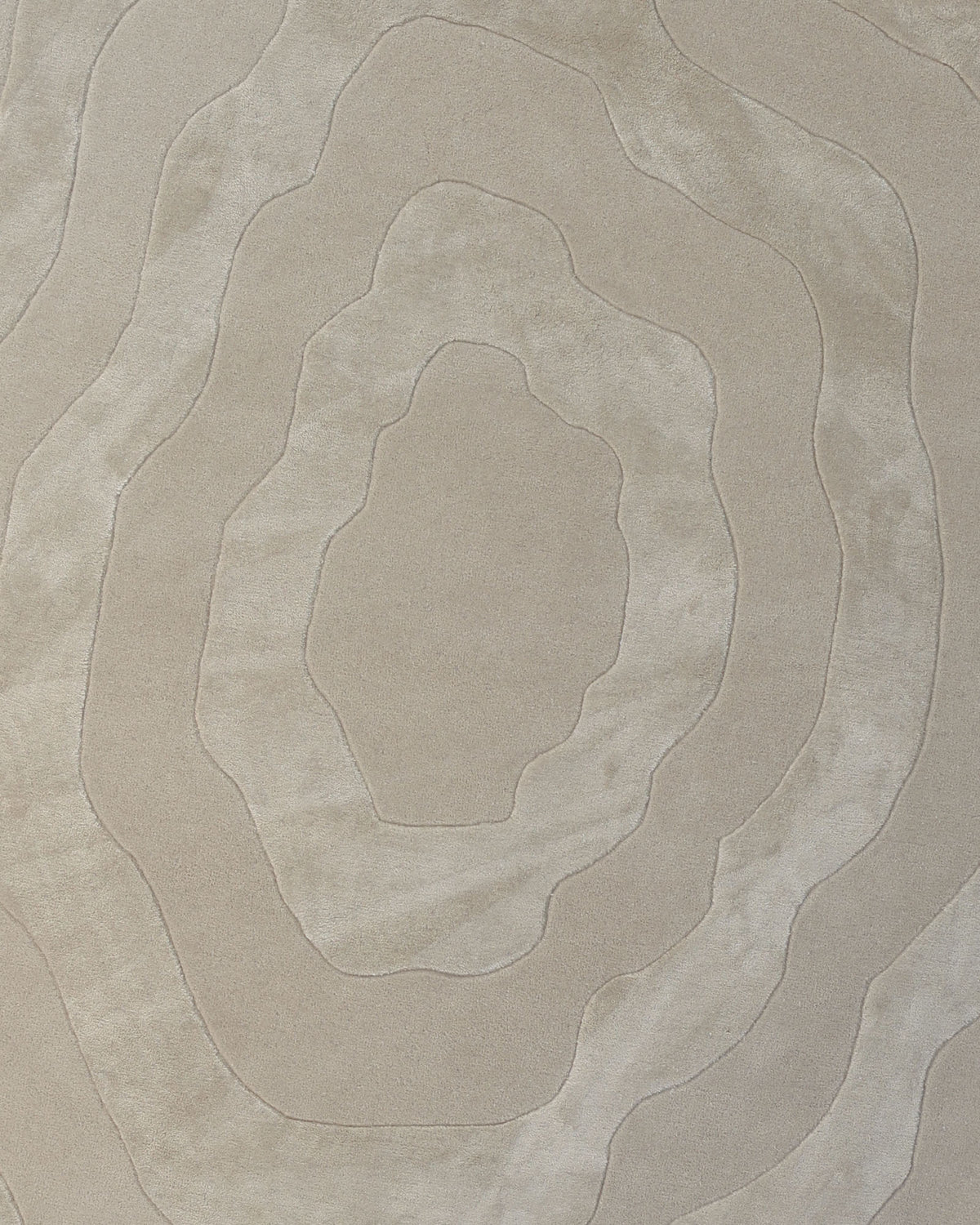The Wool & Tencel Multi Color Rug HTWV-91 by RAMSHA HOME features a beige surface adorned with raised, concentric, irregular oval lines reminiscent of topographic map contours. This modern abstract rug introduces understated sophistication and a subtle textured pattern to your space.