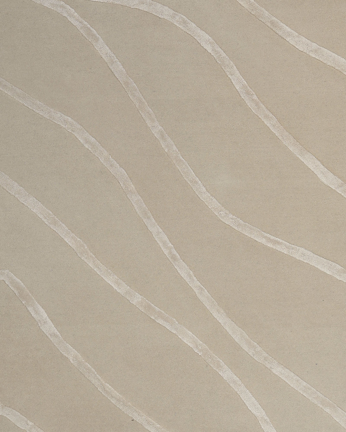 The RAMSHA HOME Multi Color Handmade Area Rug (HTWV-136, 200x300 cm) features a beige background with thin, slightly wavy, parallel light lines running diagonally across the surface, creating a simple and abstract pattern reminiscent of gentle waves.
