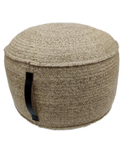 Natural Wool Pouf With Leather Handle PF-052