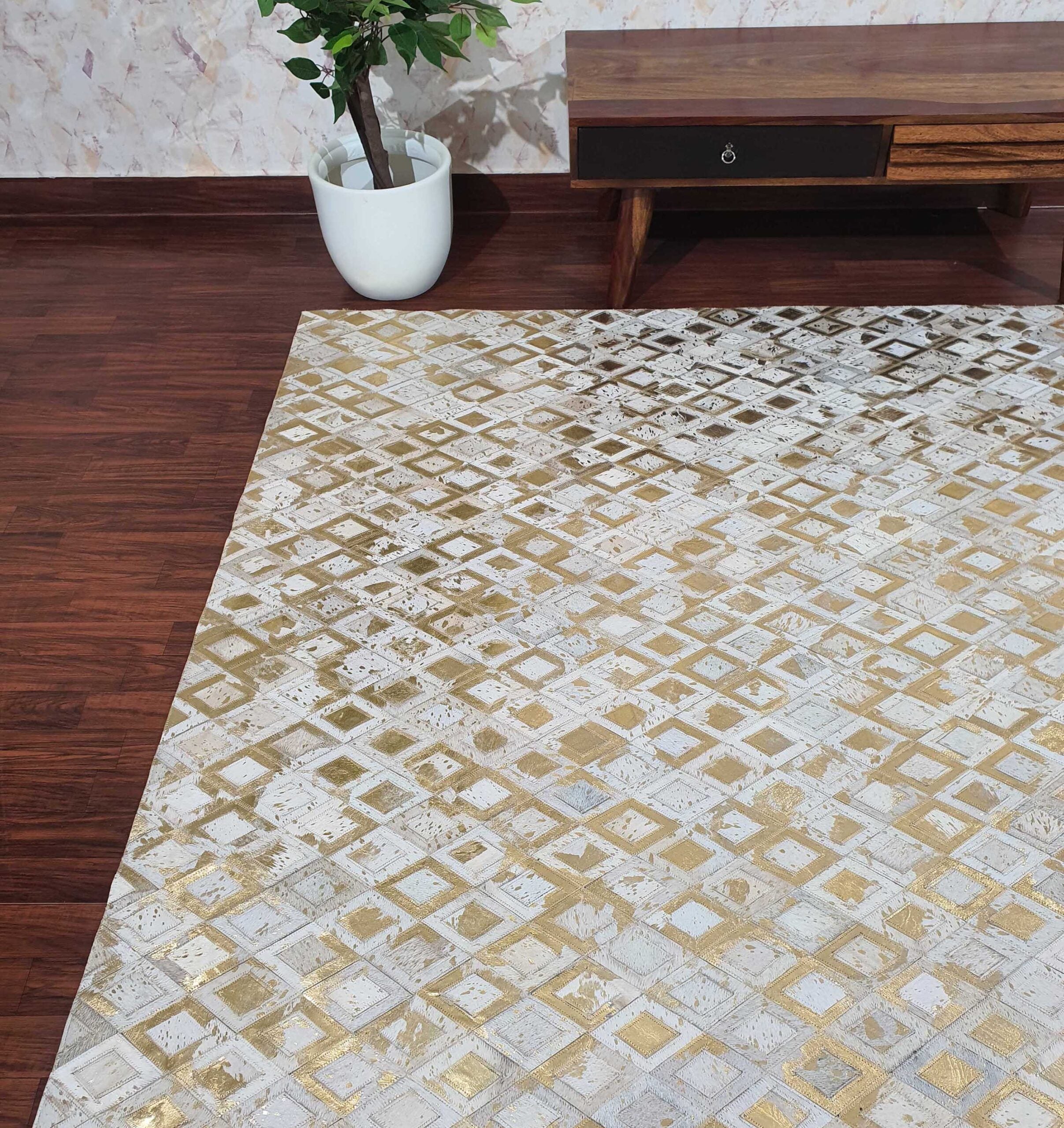 Handmade Multi-Color Leather and Wool Area Rug LR-010