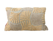 The RAMSHA HOME Multi Color Embroidery Cotton Cushion CS-263 is a rectangular pillow with a light beige cover, featuring cream and tan raised leaf motifs in a symmetrical embroidered design.