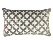 The RAMSHA HOME Leather Cushion CS-103 is a rectangular decorative pillow featuring a white background with a dark gray geometric lattice and cross-shaped cutouts—a stylish, comfortable home decor accent for any space.