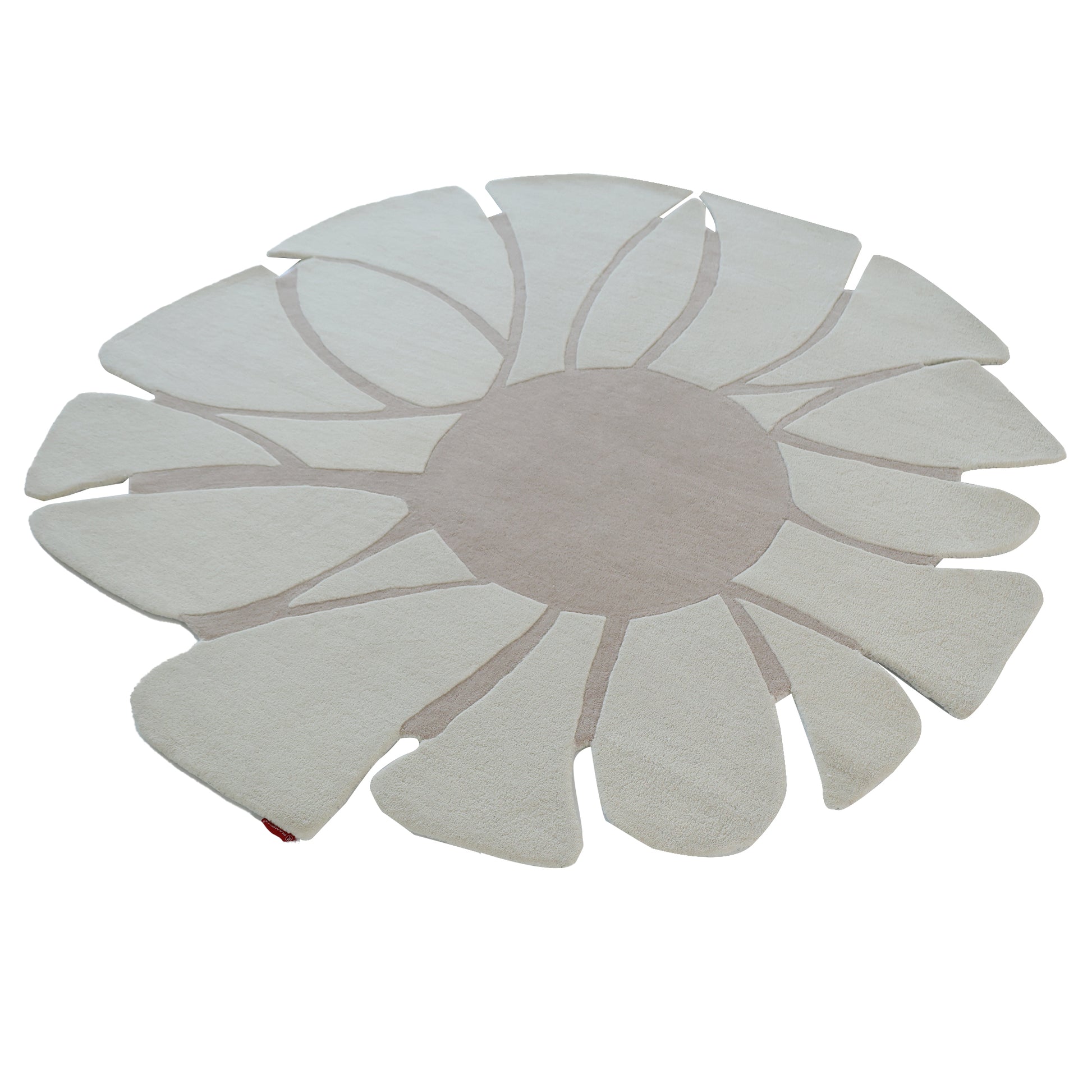 The RAMSHA HOME Luxurious Brown & Beige Round Hand Tufted Rug (HTW 58, 200cm) features petal-inspired shapes radiating from a central circle, bringing a charming modern touch to any space.
