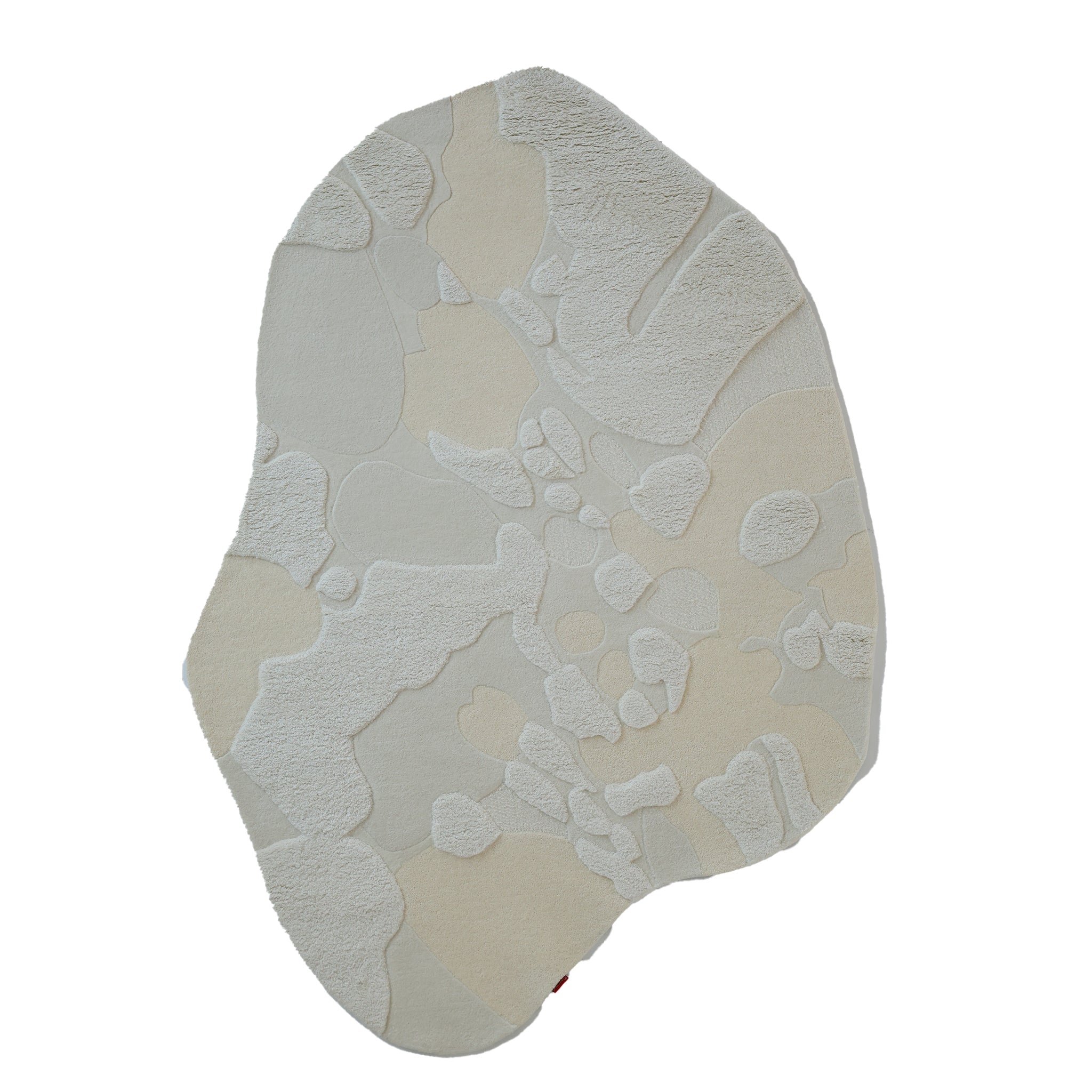 The Creative Multi Color Wool & Cotton Handmade Rug - HTW 69 (200x300cm) by RAMSHA HOME features an irregular shape, hand-tufted from wool with an abstract, pebble-inspired pattern in cream and white for a unique off-white look.