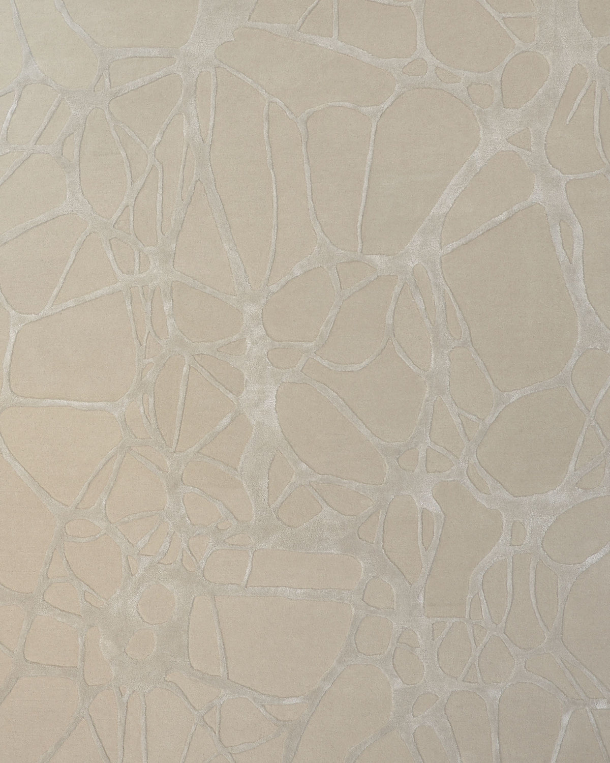 Experience the Natural White Color Handmade Area Rug - HTWV-145 (200x300 cm) from RAMSHA HOME, featuring an abstract pattern of light beige intersecting organic shapes on a tan background. Reminiscent of irregular webbing or interconnected cells, this modern area rug offers a soft, slightly raised texture that creates a subtle three-dimensional effect.