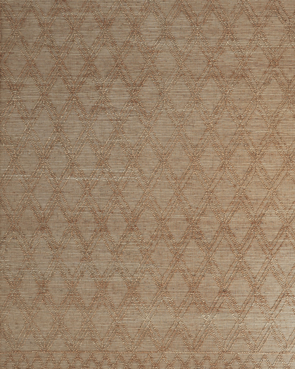 Elevate your space with the RAMSHA HOME Floor Woven Living Room Rug (Natural Color, Rectangle Shape, SR-019), featuring a beige woven fabric adorned with a repeating diamond lattice pattern of intersecting brown lines for a textured and symmetrical geometric design reminiscent of classic jute rugs.