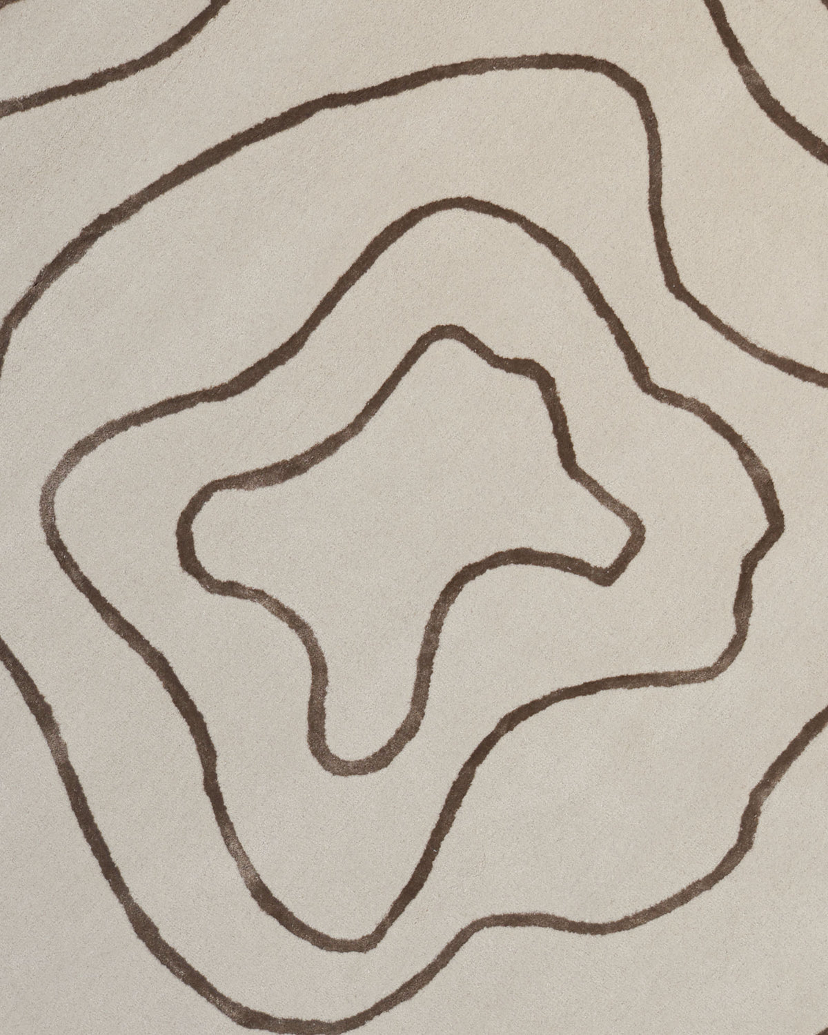 The Handmade Multi Color Hand-Tufted Area Rug HTWV-65 by RAMSHA HOME features a beige surface accented with abstract, irregular brown lines reminiscent of topographic map patterns, making it a striking irregular area rug ideal for modern interiors.