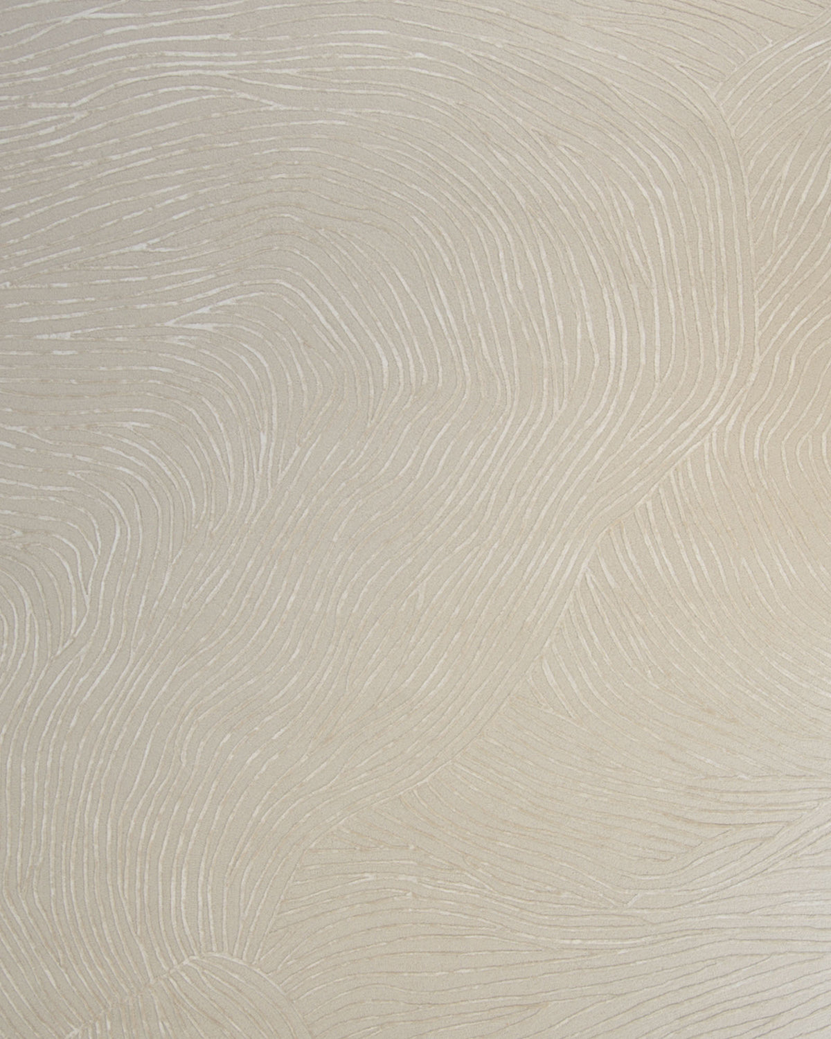 The RAMSHA HOME Natural White Color Handmade Area Rug (HTWV-143, 300x400 cm) features a light beige surface with delicate, wavy white lines forming an abstract, flowing pattern. Reminiscent of a topographic map or gentle waves, this design brings subtle texture and movement to your space.
