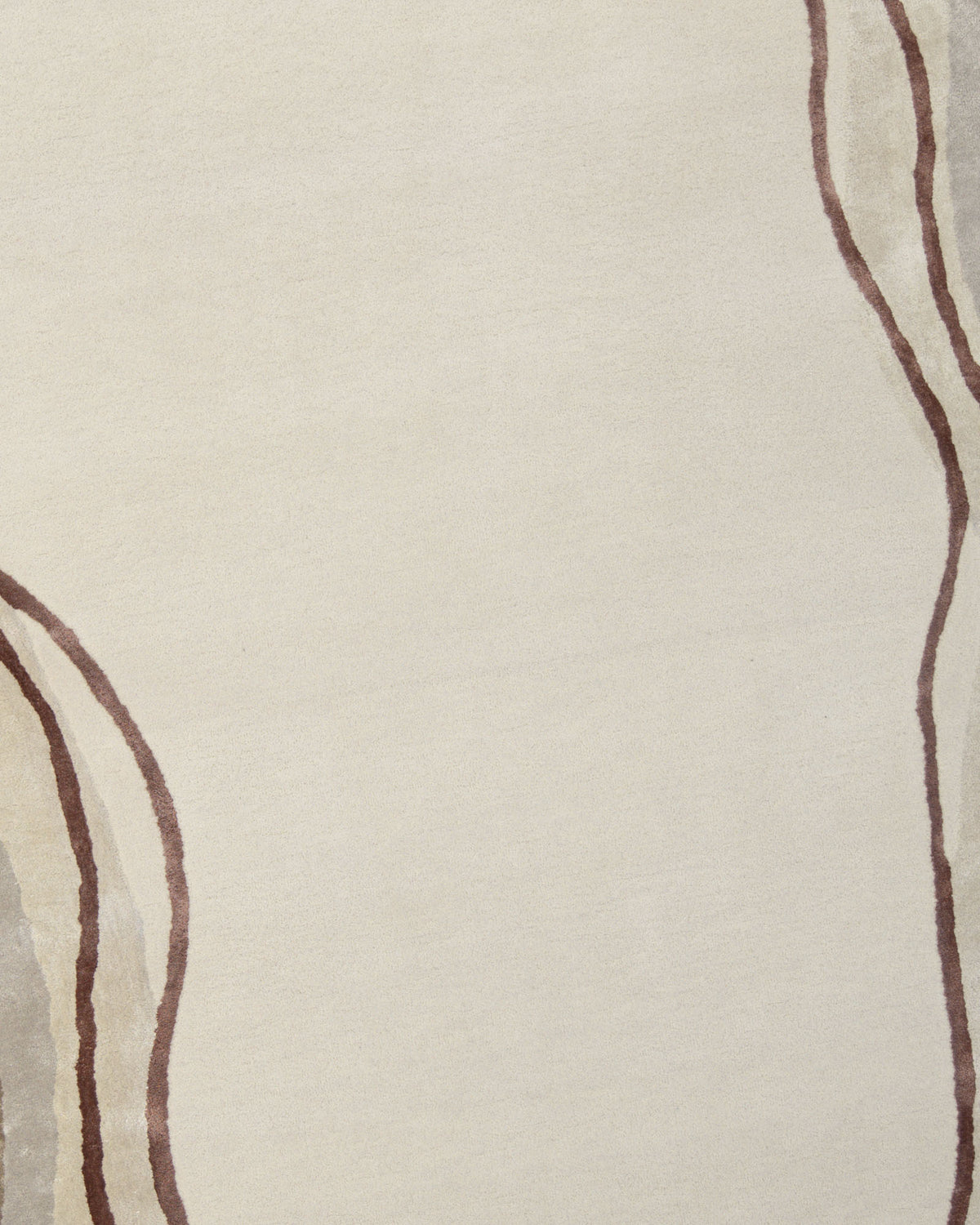 Featuring a beige surface with soft, wavy brown and taupe lines curving gracefully along the right and lower left edges, the Handmade Hand-Tufted Carpet HTWV-60 by RAMSHA HOME showcases an abstract, minimalistic pattern—making it a perfect choice for modern interiors.