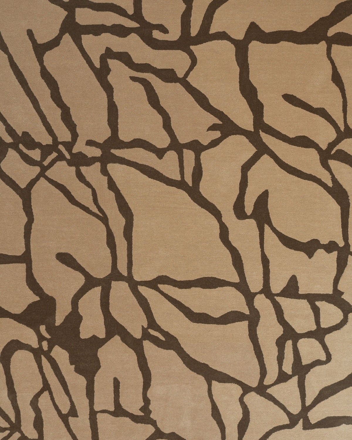 Experience the “Stunning Multi Color Fluffy Wool Handmade Rug - HTW 21 (202x292cm)” by RAMSHA HOME, featuring abstract brown and beige tones with hand-tufted irregular dark lines that evoke the look of cracks or branches across a light background.