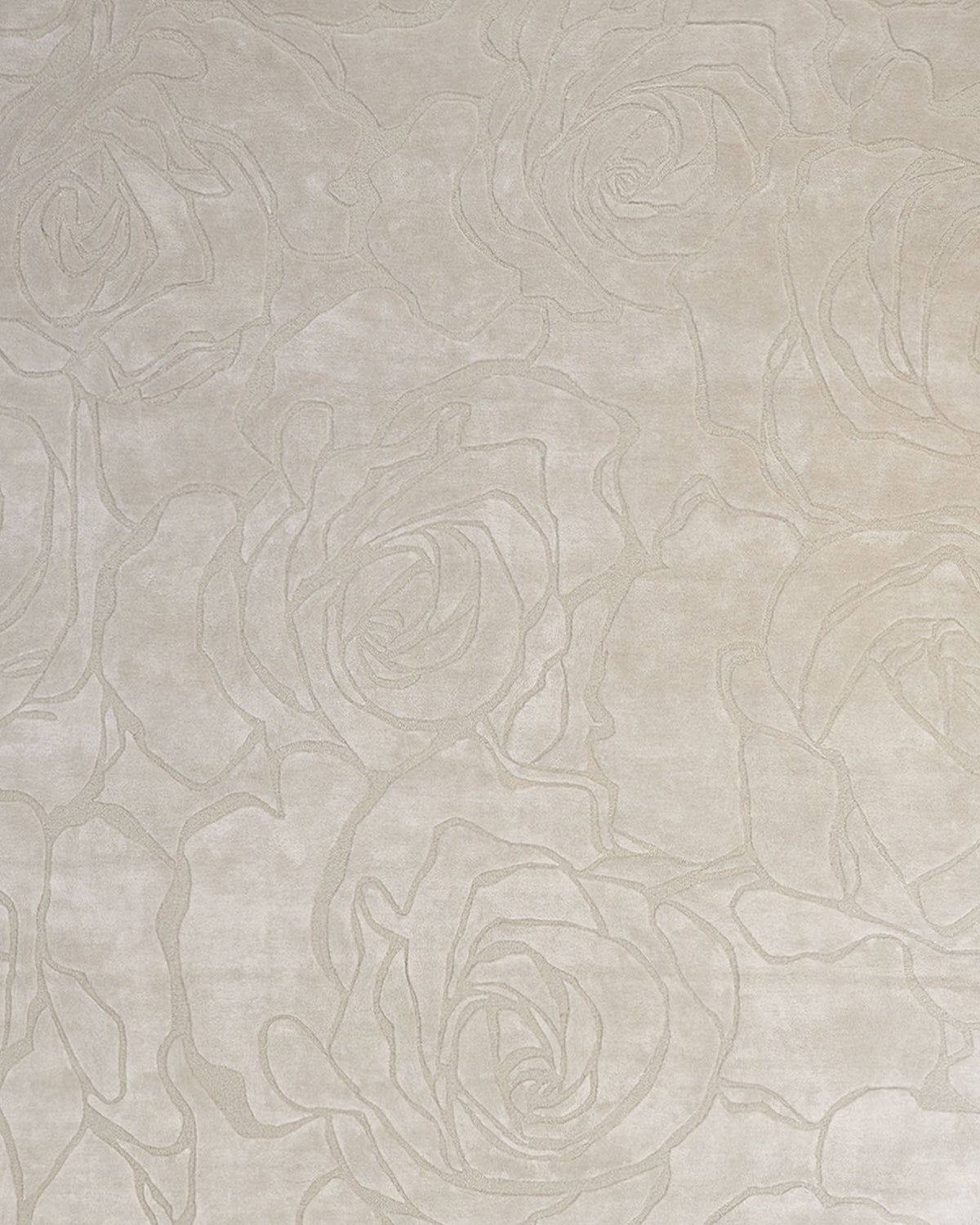 Introducing the Home Decor Handmade Area Rug - HTWV-156 by RAMSHA HOME: This beige floral rug features a subtle, embossed pattern of large roses and leaves, expertly hand tufted from wool. The delicate carved texture adds dimension to its soft, textured design, blending beautifully into any décor.