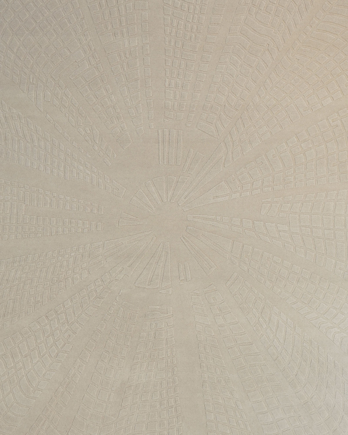 Elevate your contemporary interiors with the RAMSHA HOME Rectangle Shape Beige Color Handmade Area Rug - HTW 132 (200x300 cm), featuring a sophisticated textured beige surface adorned with intersecting raised lines and rectangles that form a striking geometric, sunburst-like pattern—ideal for anyone seeking an elegant beige wool rug or an eye-catching geometric statement piece.