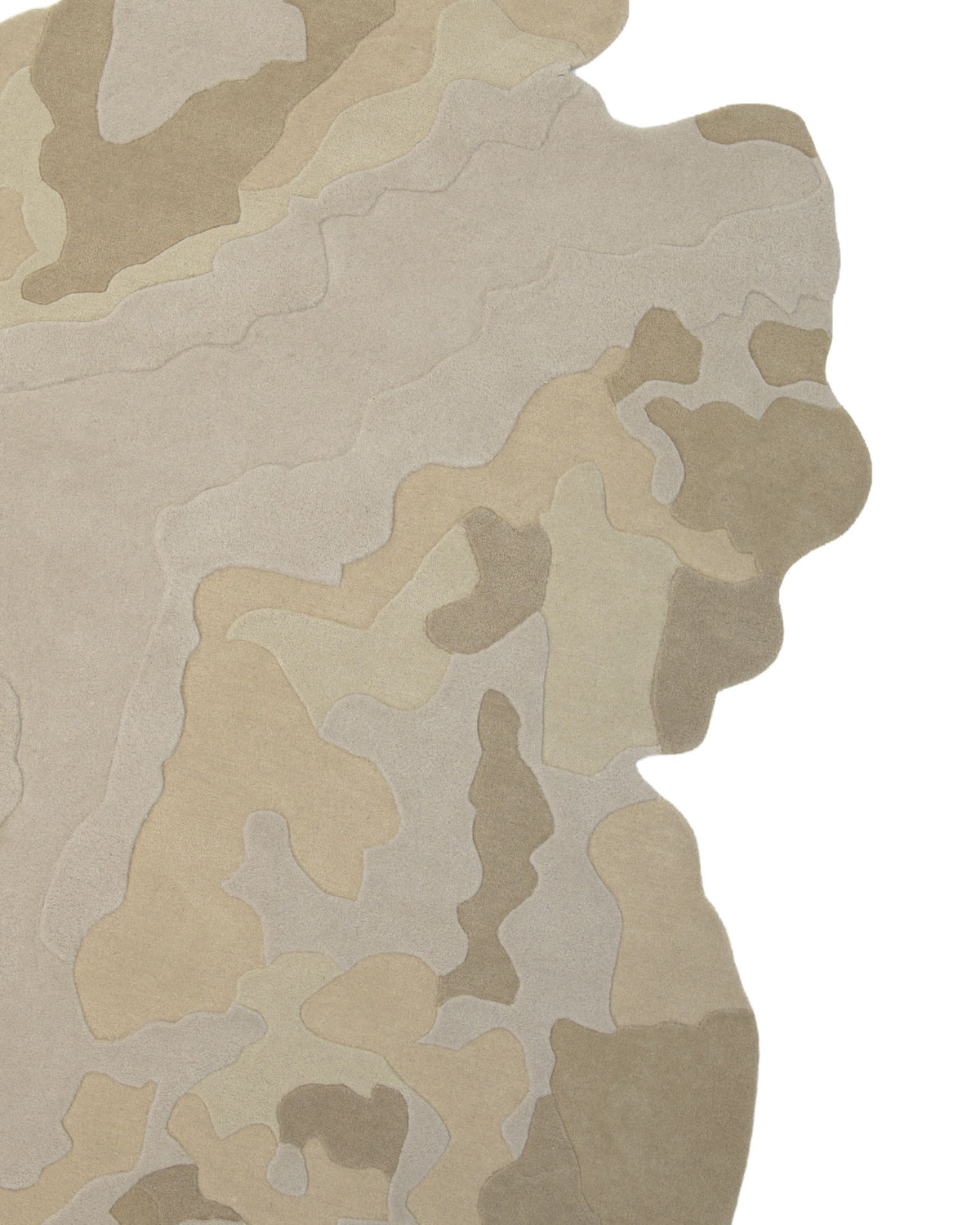 Introducing the Contemporary Flow Area Handmade Rug HTW-153 by RAMSHA HOME—a striking beige and tan rug featuring irregular, organic shapes and a wavy edge that evoke the look of a topographic map or natural landscape, making it the ideal modern accent for any interior.