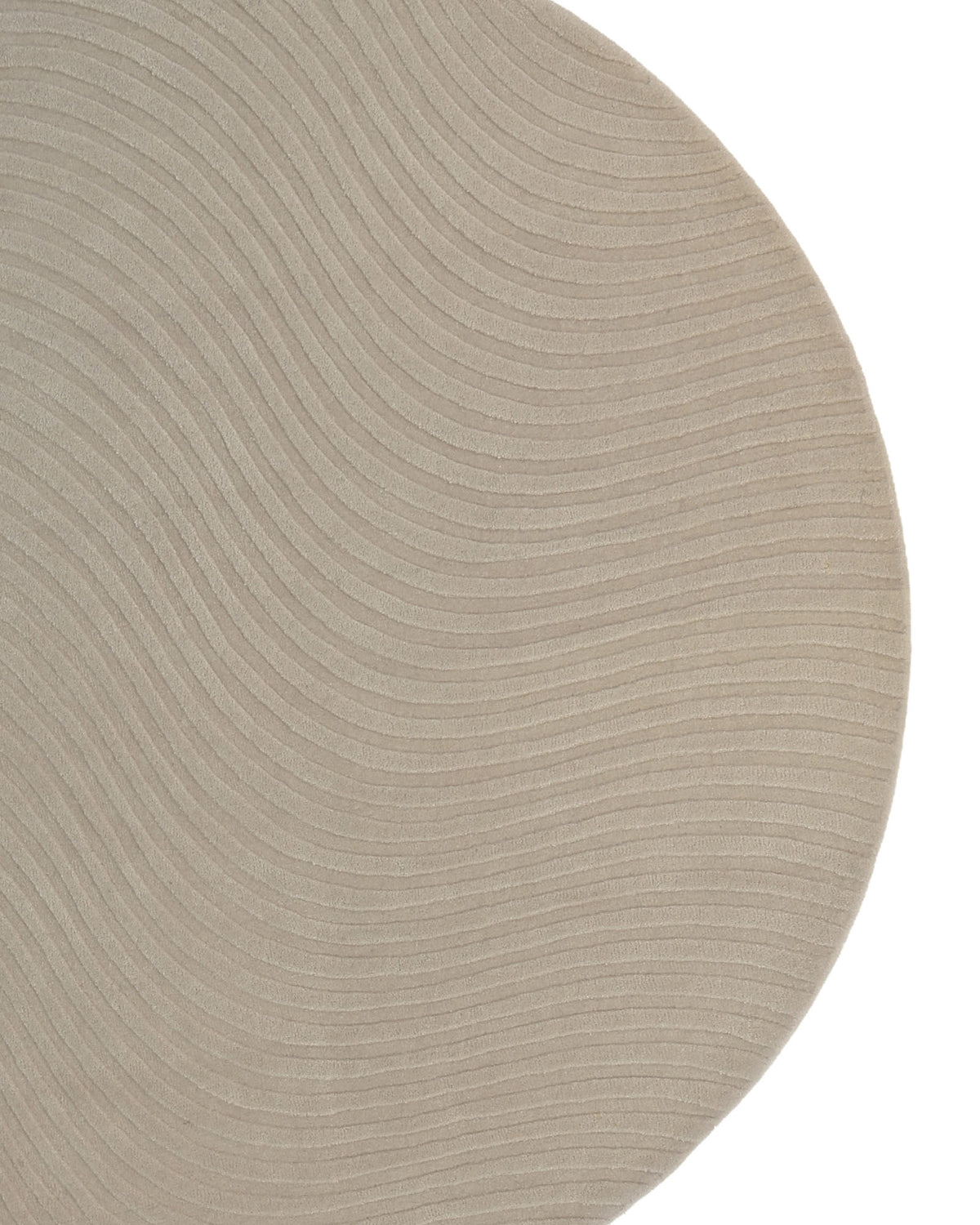 The RAMSHA HOME Home Decor Handmade Area Rug - HTW 96 features a beige, curved design with subtle, wavy parallel lines that create a textured pattern—showcasing just a portion of its gentle, neutral style against a white background.
