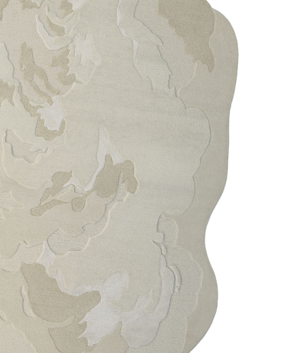 Introducing the Stylish Handmade Shape Rug Multi Color HTWV-105 by RAMSHA HOME—an abstract, irregularly shaped cream rug featuring multiple hues and wavy, layered patterns that evoke soft, cloudy forms. Hand tufted from wool, it showcases subtle variations in texture and tone for a three-dimensional, organic appearance.