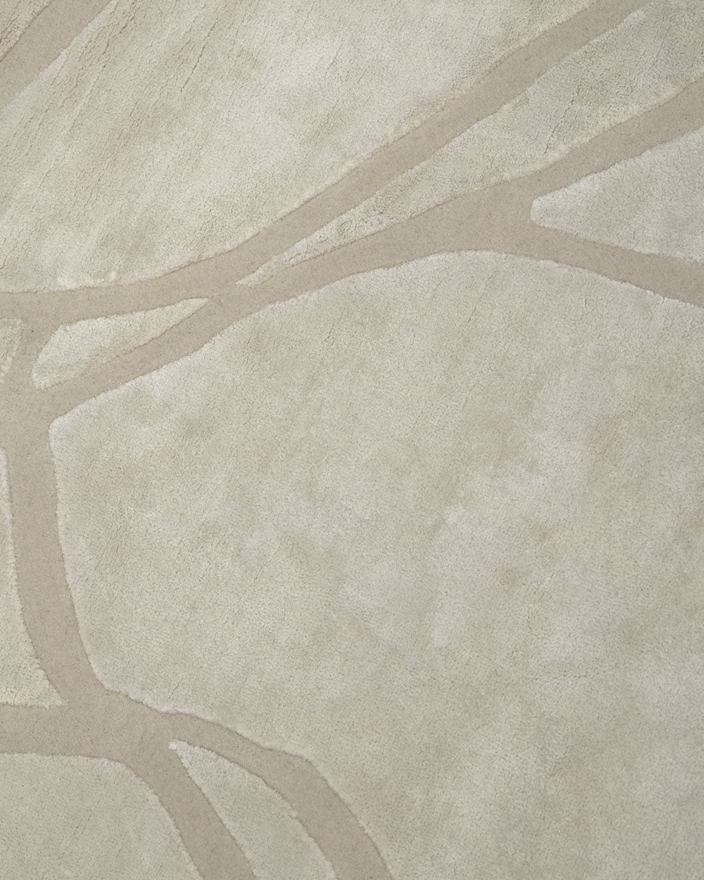 Close-up of the RAMSHA HOME Handmade irregular 200x300 cm Rug HTWV-198, showcasing its cream and beige tones with a textured surface adorned by subtle, irregularly intersecting raised lines that evoke abstract patterns or tree branches.