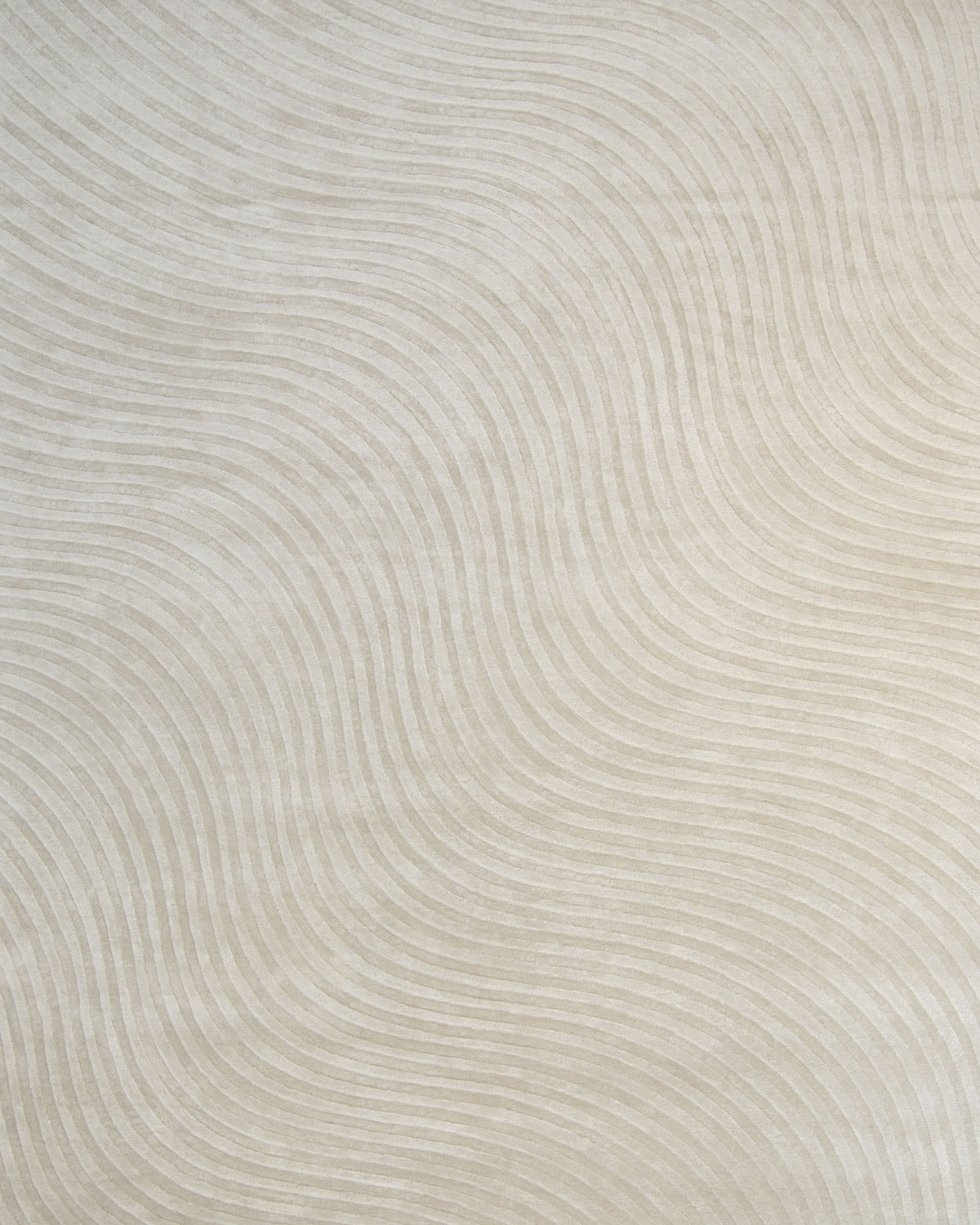 Experience the Off White Handmade Rug - HTV 14 by RAMSHA HOME, featuring a light beige surface adorned with subtle, wavy, parallel lines that create a textured, abstract pattern reminiscent of modern design. The flowing lines evoke gentle movement across the rug, adding dynamic elegance to your space.