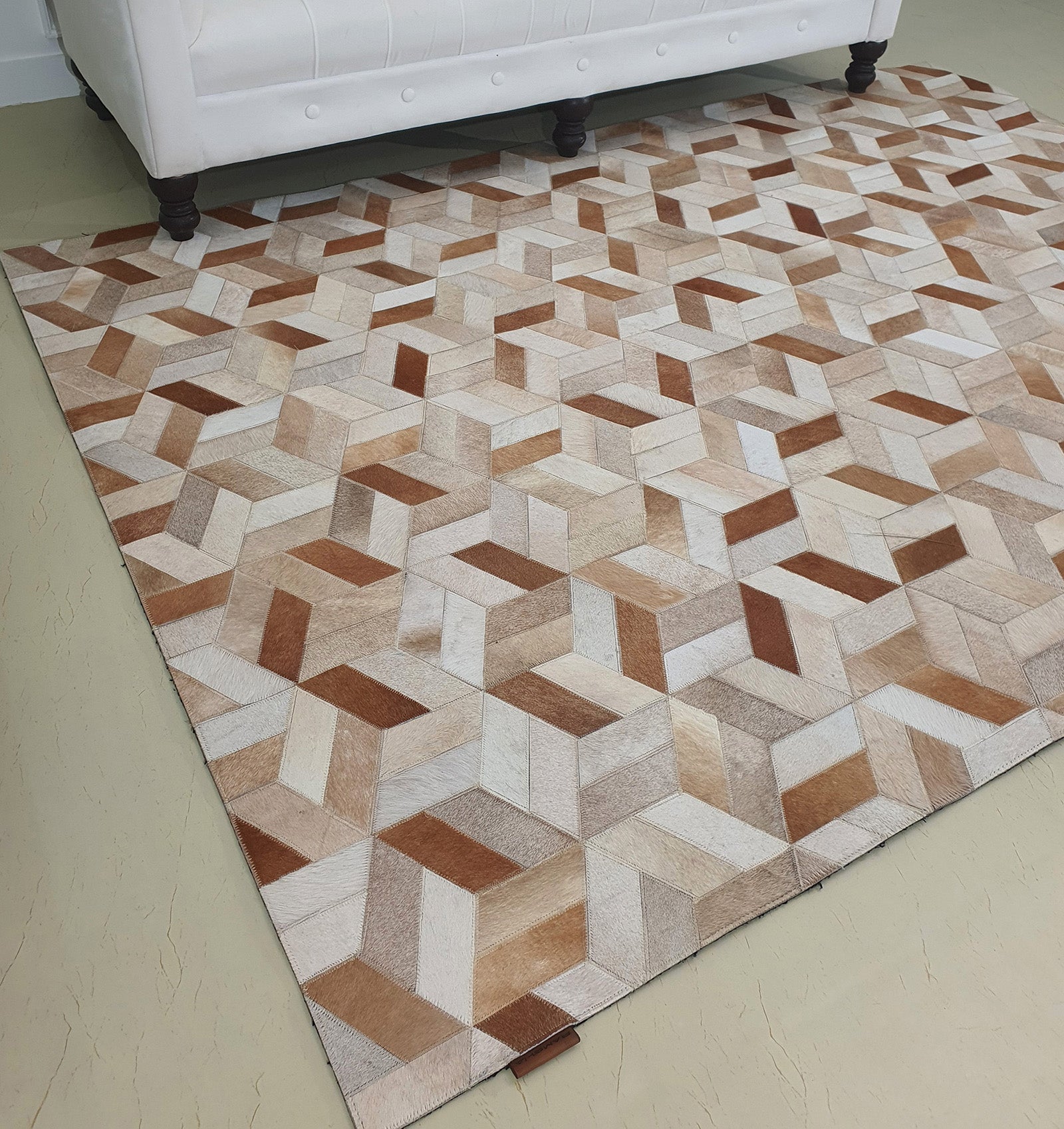 Handmade Multi-Color Leather and Wool Area Rug LR-012