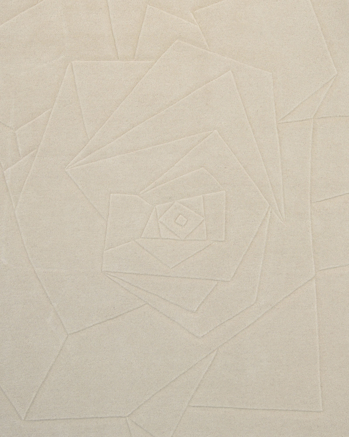 Introducing the Stunning Off Flower Shape Handmade Rug - HTW 77 (200 cm) by RAMSHA HOME—a beige wool rug with an embossed geometric spiral pattern reminiscent of a stylized rose at its center. This modern hand-tufted piece brings sophisticated elegance to any room.