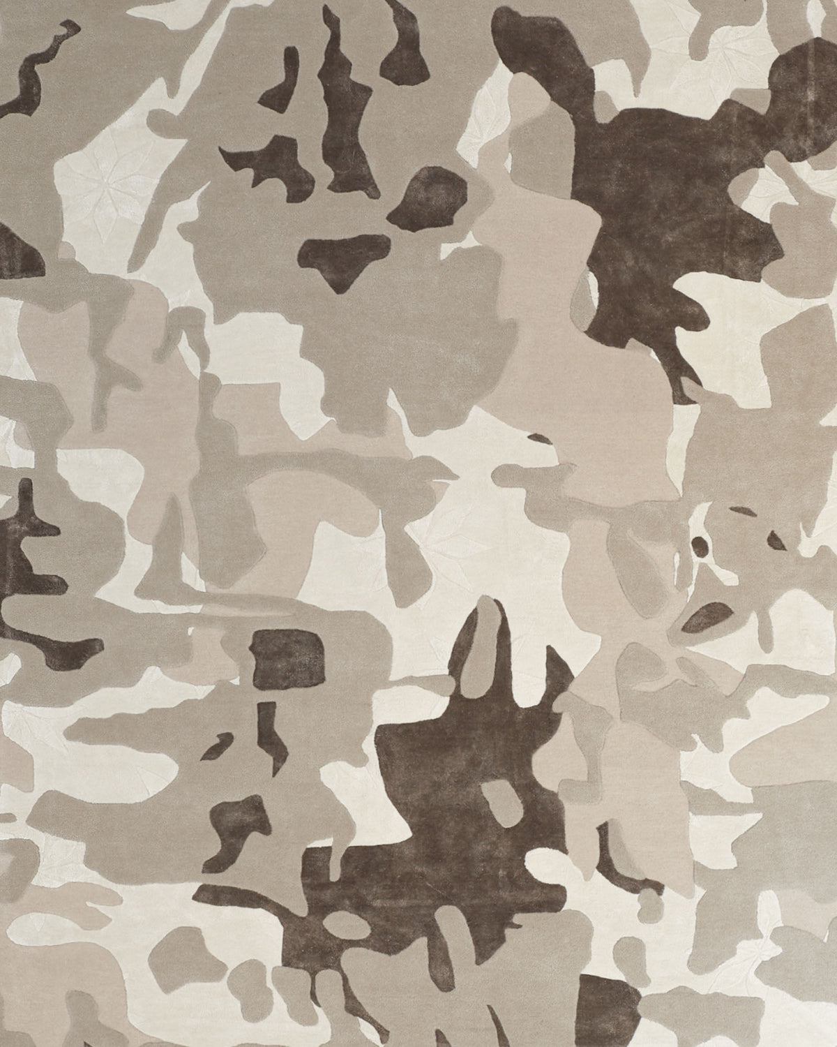 Experience subtle sophistication with the RAMSHA HOME Abstract Wool & Viscose Handmade Carpet 300x400 – HTWV-180, featuring an abstract pattern of irregular shapes in beige, brown, and cream tones reminiscent of camouflage—an ideal beige area rug to effortlessly elevate any space.