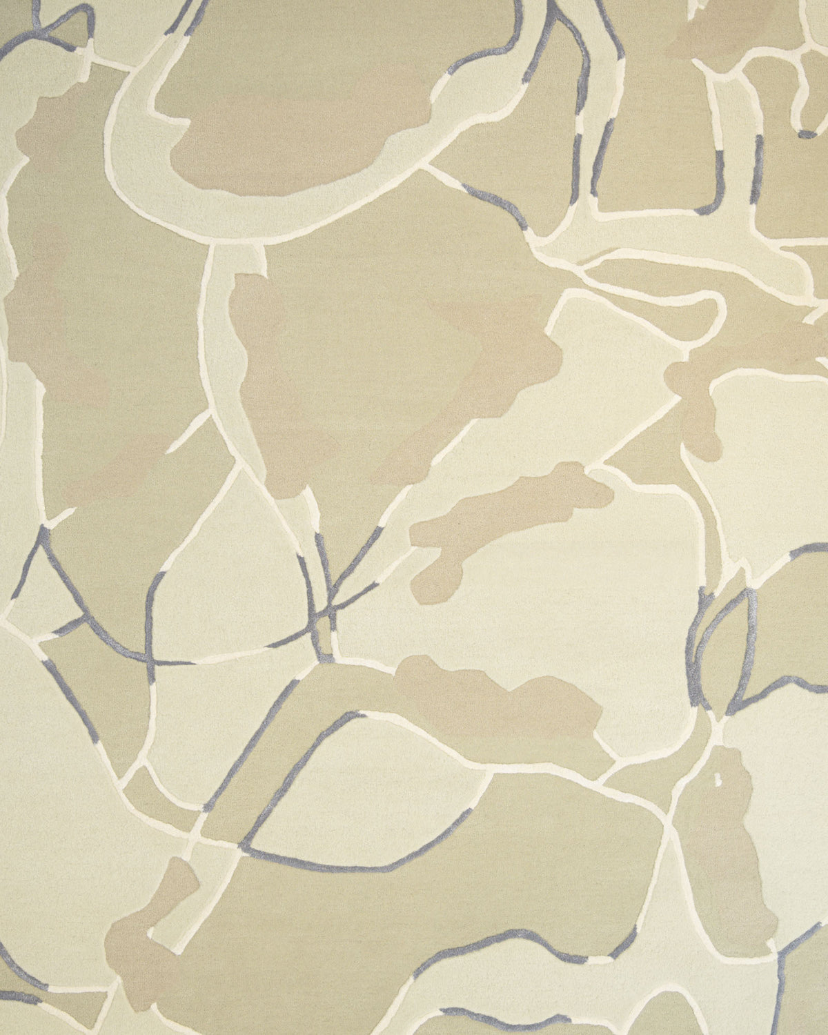 Discover the Abstract Multi-Tone Handmade Carpet – HTWV-175 by RAMSHA HOME, featuring an artistic blend of irregular beige and tan shapes outlined with delicate, wavy gray lines on a luxurious cream backdrop. This modern design brings to mind organic camouflage or a topographic map and is expertly crafted from a viscose blend for enhanced softness and a subtle sheen. Available in 200x300 cm, it’s the perfect addition to any contemporary space.
