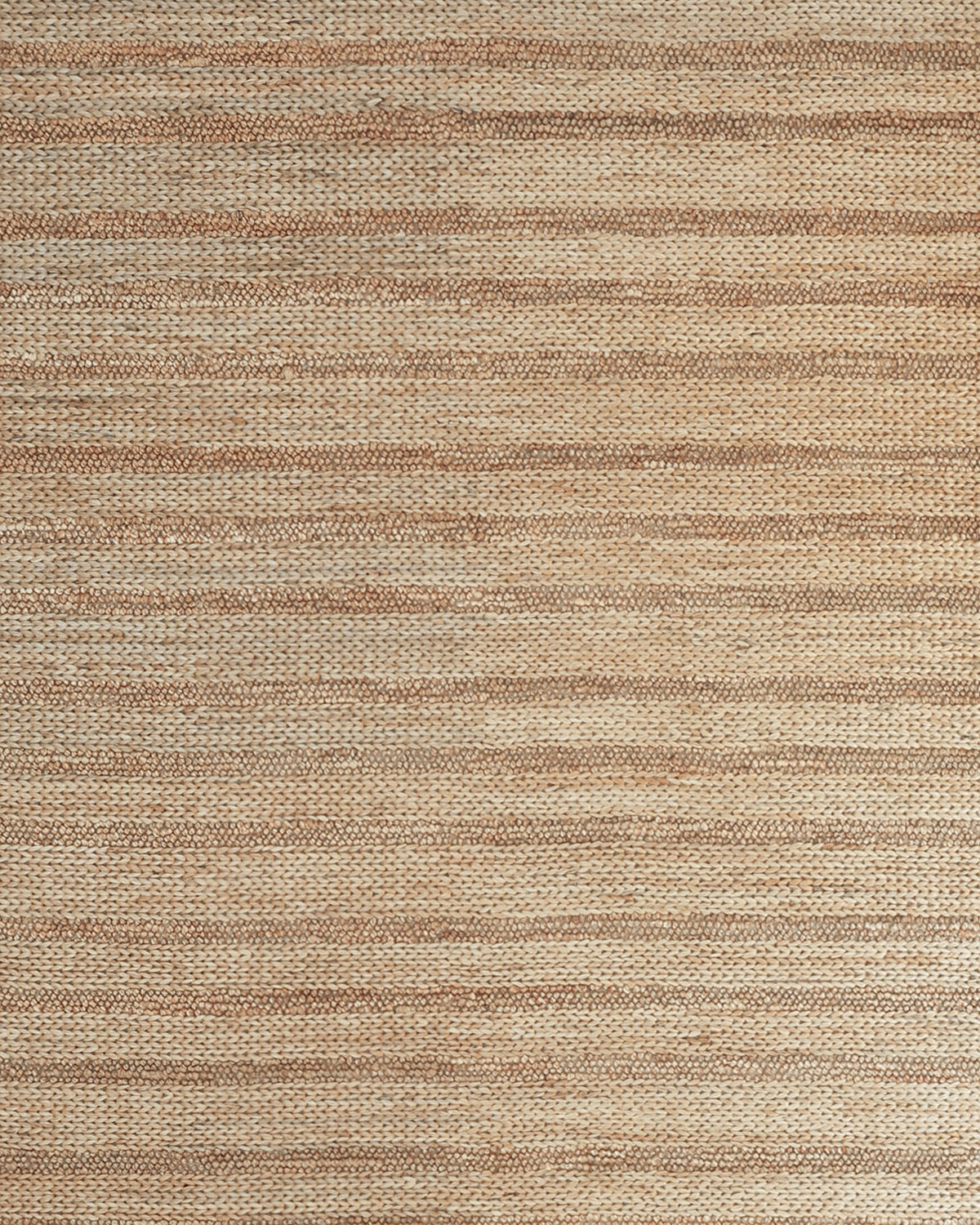 The Natural Color Hand Woven Jute Rug SR-043 by RAMSHA HOME features beige and light brown horizontal stripes with a subtle texture, creating a natural, earthy pattern.