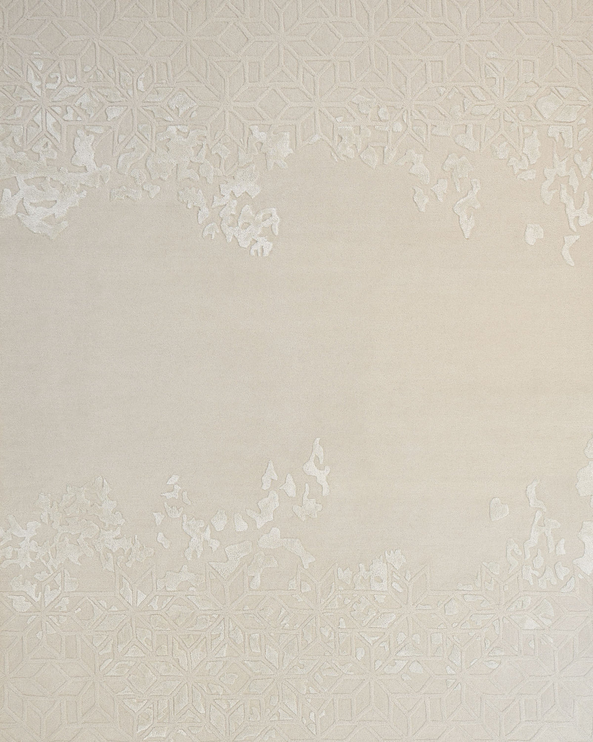 The RAMSHA HOME Handmade Beige Color Area Rug - HTWV 165 (200x300 cm) features a subtle, textured modern geometric and floral border design, with a mostly plain and unadorned center, crafted in the style of a hand-tufted wool rug.