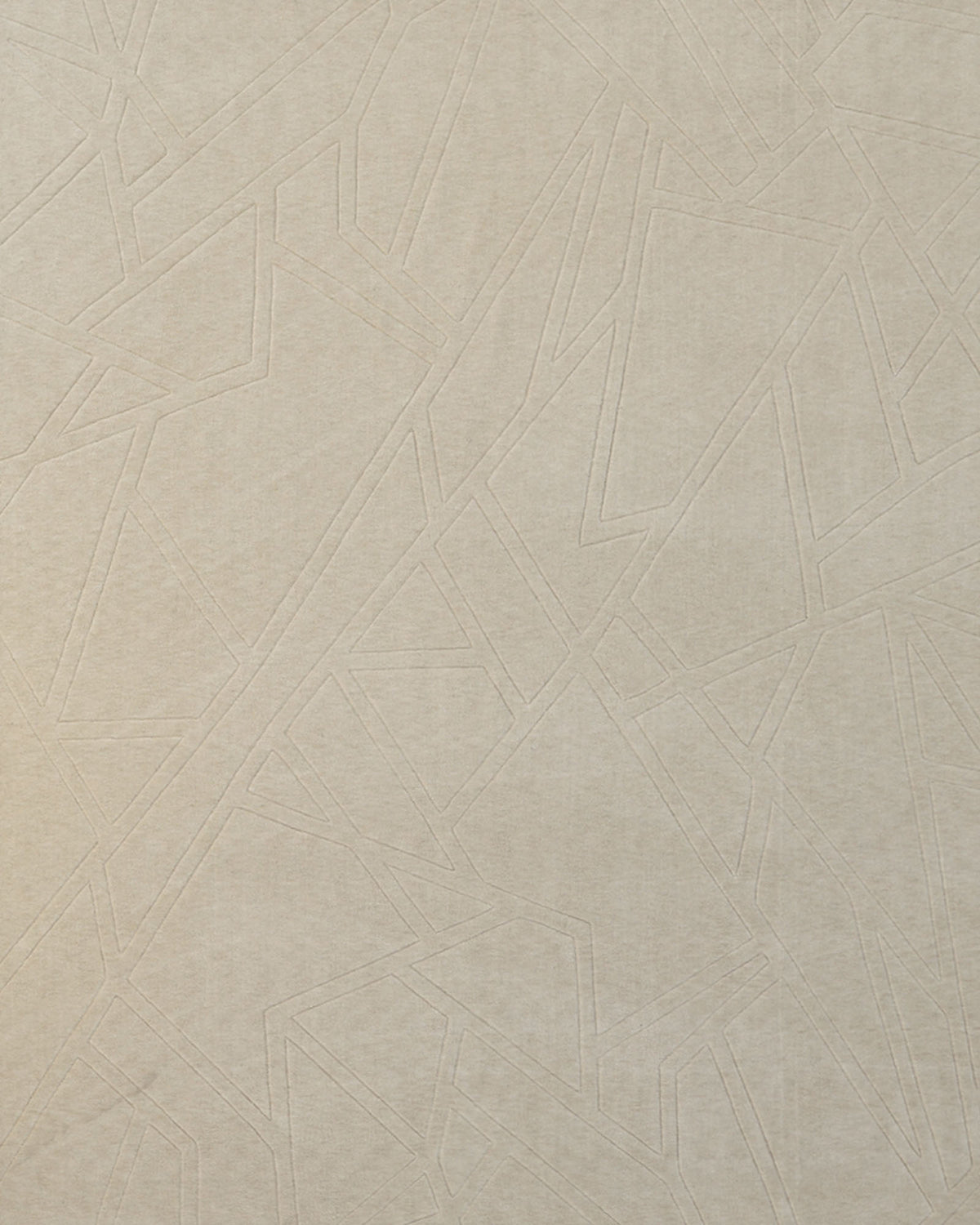The RAMSHA HOME Rectangle Home Decor Cream Color Handmade Area Rug (300x400 cm, LKH-045) features a beige textured surface with subtle, intersecting geometric lines forming an abstract, angular pattern throughout—evoking the look of artisan craftsmanship in soft cream tones.
