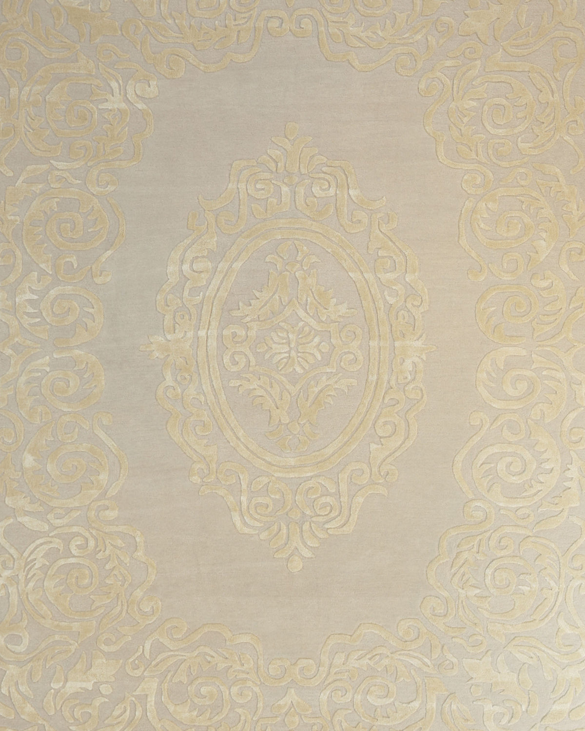 Presenting the RAMSHA HOME Handmade Beige Area Rug (300x400 cm, HTWV-56) — a traditional beige and gold rug showcasing an intricate, symmetrical central medallion, highlighted by detailed scrollwork and floral border patterns.