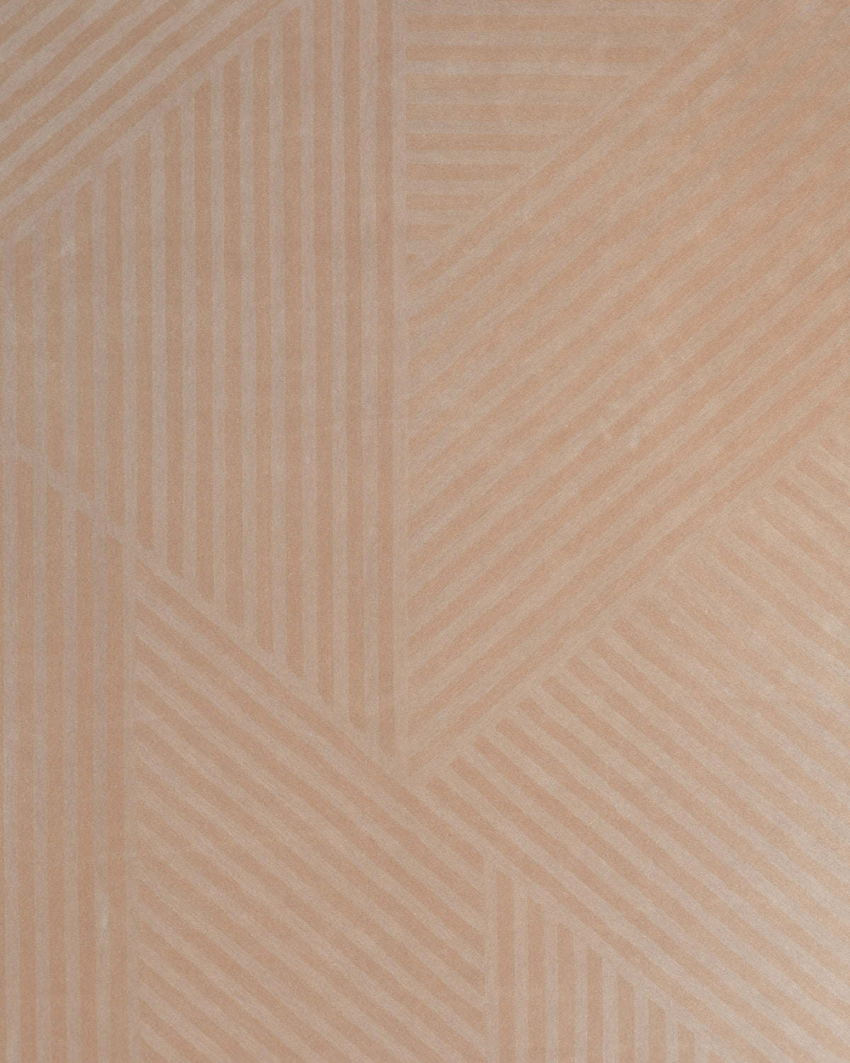 The Beige Hand Tufted Area Rug 250X350 cm For Home Decor AL-05 by RAMSHA HOME features a tan geometric pattern with diagonal and vertical stripes forming large triangular shapes, delivering a modern, abstract look. Its soft texture resembles a beige wool rug, making it an ideal choice as a contemporary geometric area rug for any space.