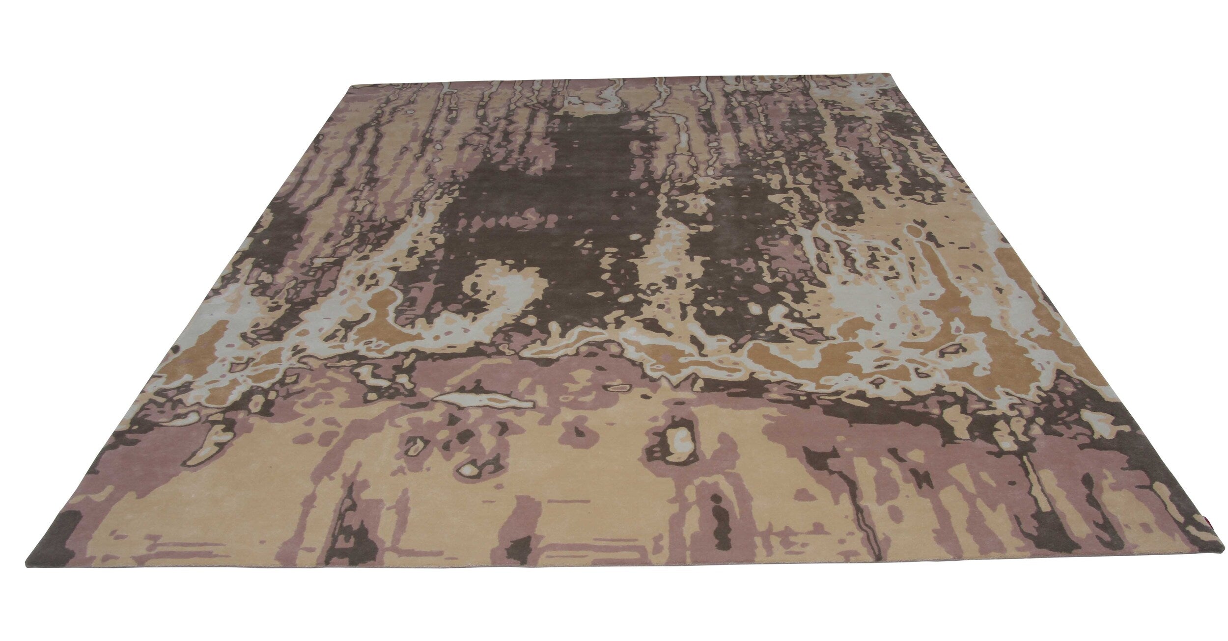 The Amazing Multi Color Handmade Rug - HTW 53 (200x300cm) by RAMSHA HOME features an abstract rectangular design in beige, brown, and mauve with flowing shapes—ideal as a modern wool rug for contemporary spaces.