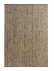 The RAMSHA HOME Natural Handmade Jute Braided Rug - BR 073 is a rectangular beige rug featuring a subtle diamond and diagonal line pattern, crafted from durable jute for a natural look and texture.