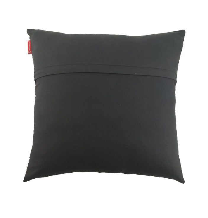 The RAMSHA HOME Black Sofa Cushion Cotton CS-229 features a beautiful geometric pattern, flap middle design, and small red tag on the top left corner, shown against a white background.