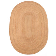 The RAMSHA HOME Handmade Natural Color Oval Shape Braided Rug (BR 036) features a timeless concentric pattern in light brown on white, bringing a classic natural fiber look to any space.