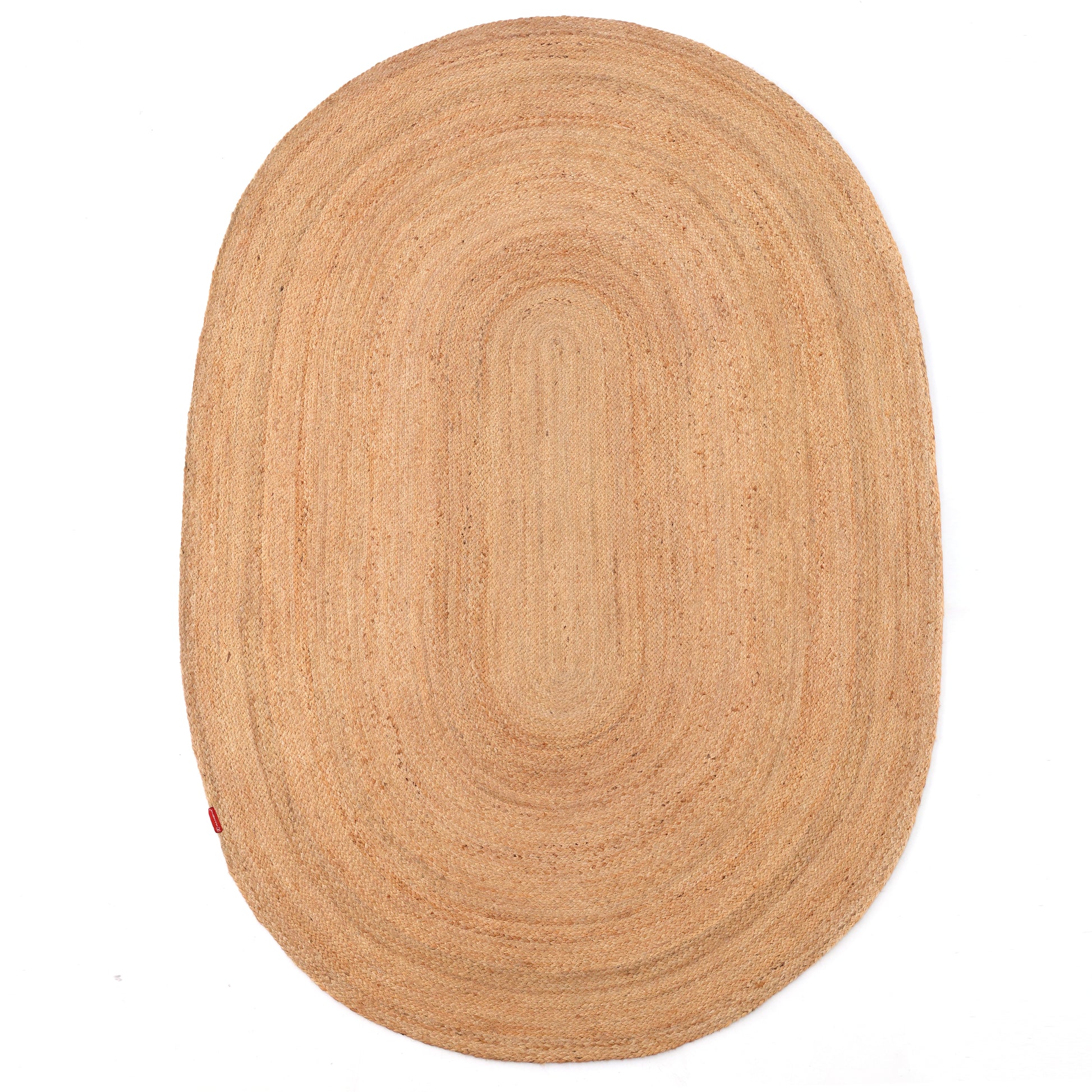 The RAMSHA HOME Handmade Natural Color Oval Shape Braided Rug (BR 036) features a timeless concentric pattern in light brown on white, bringing a classic natural fiber look to any space.