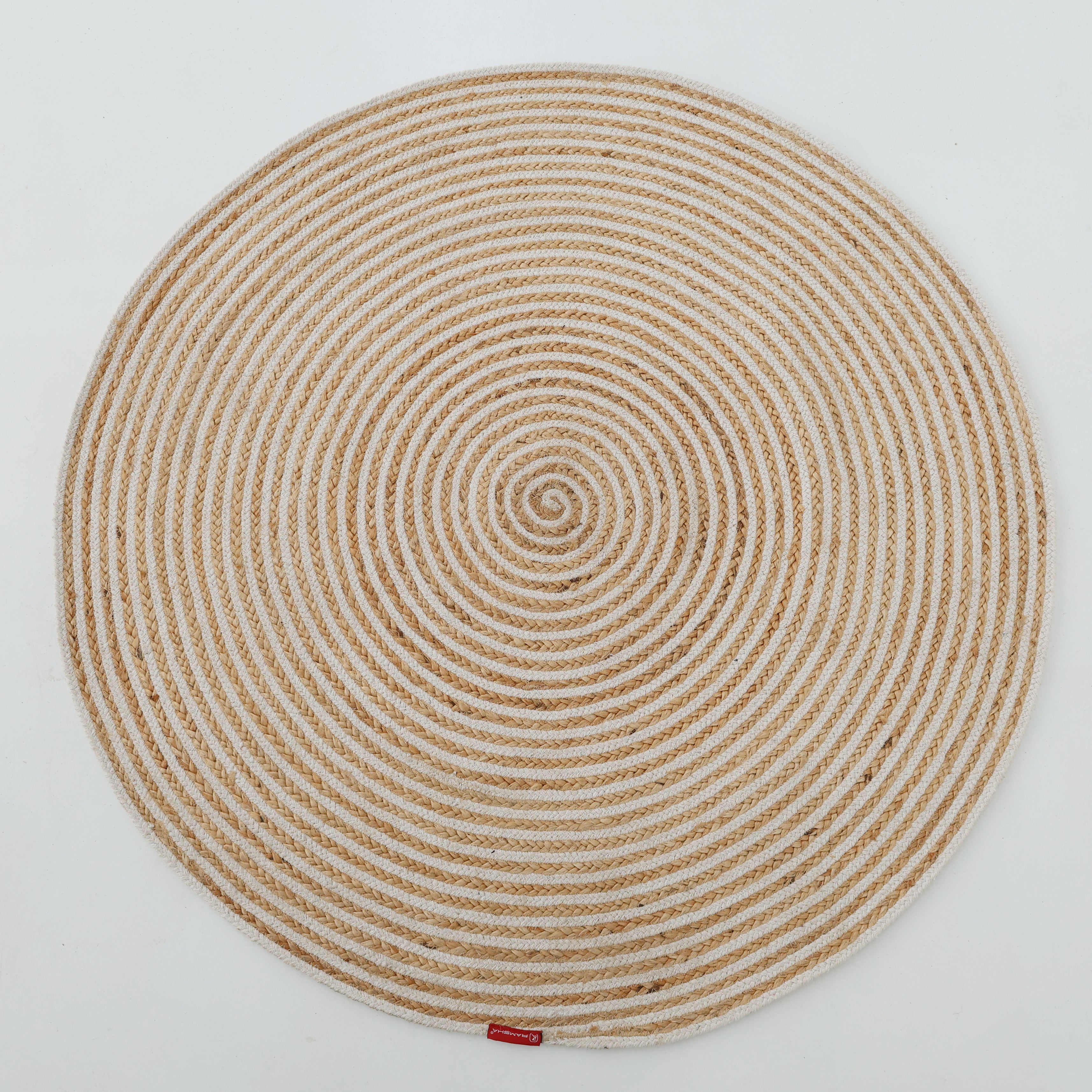 Handmade Natural & White Color Braided Jute Round Rug - BR 012