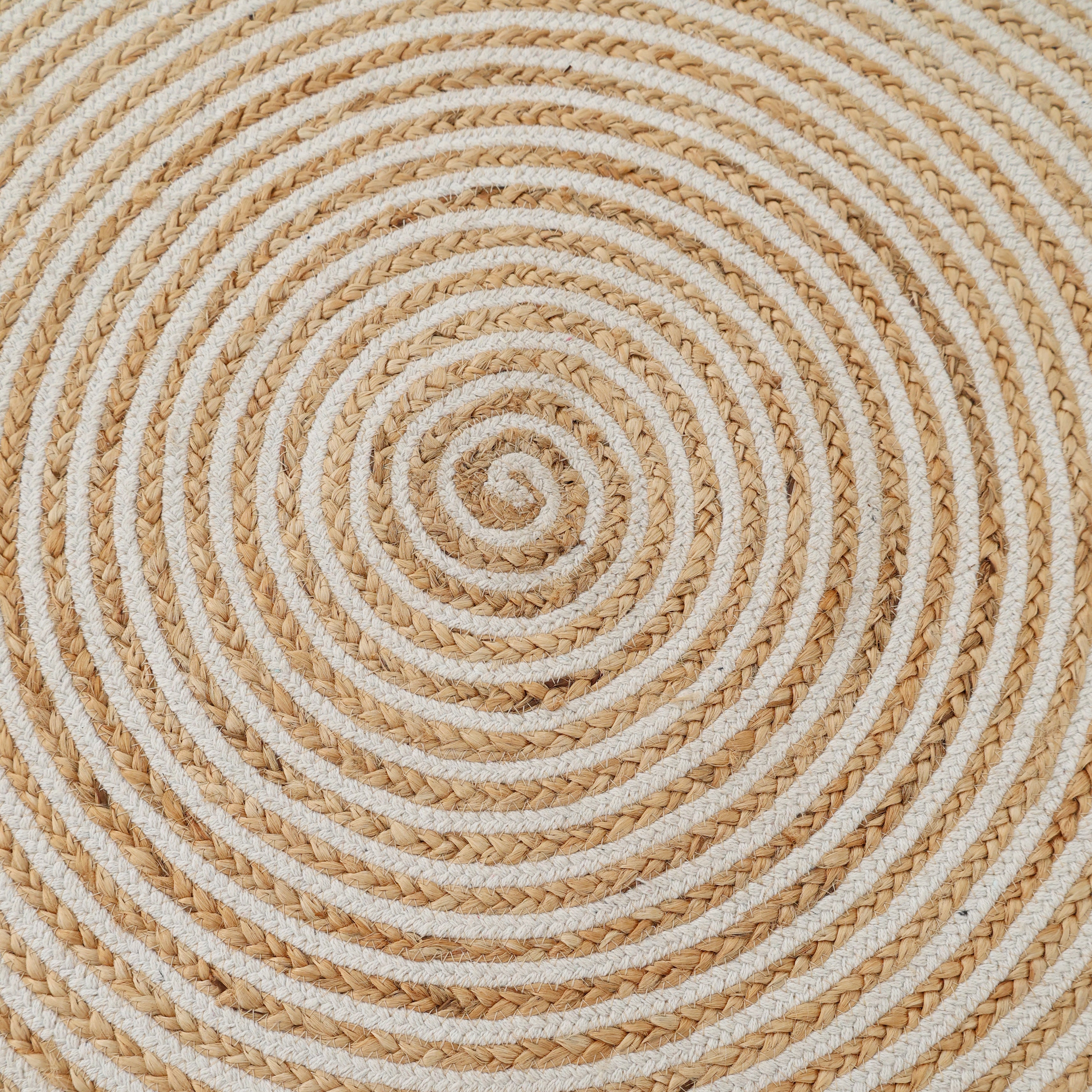 Handmade Natural & White Color Braided Jute Round Rug - BR 012
