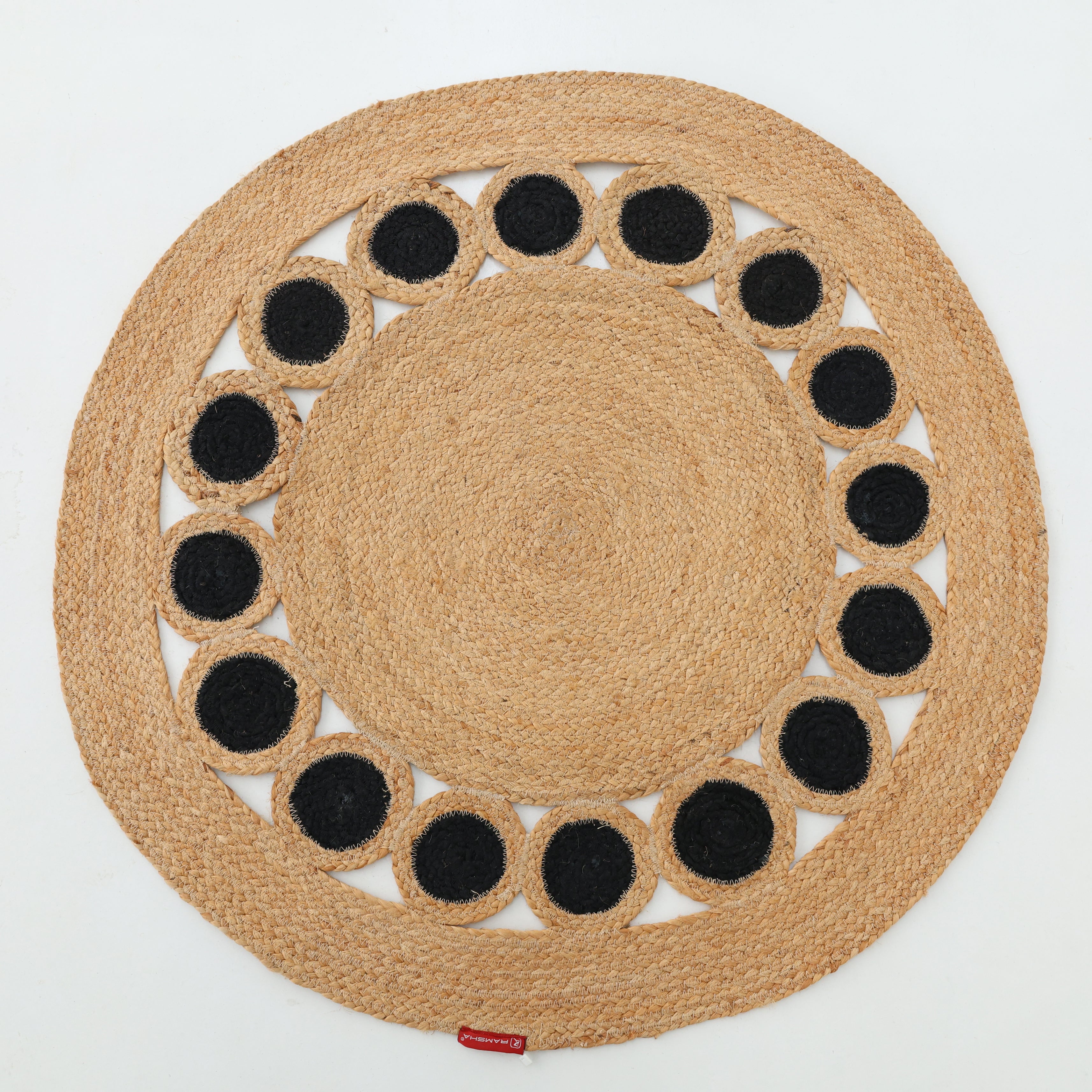 Jute Natural Rug Round Natural & Black BR-050