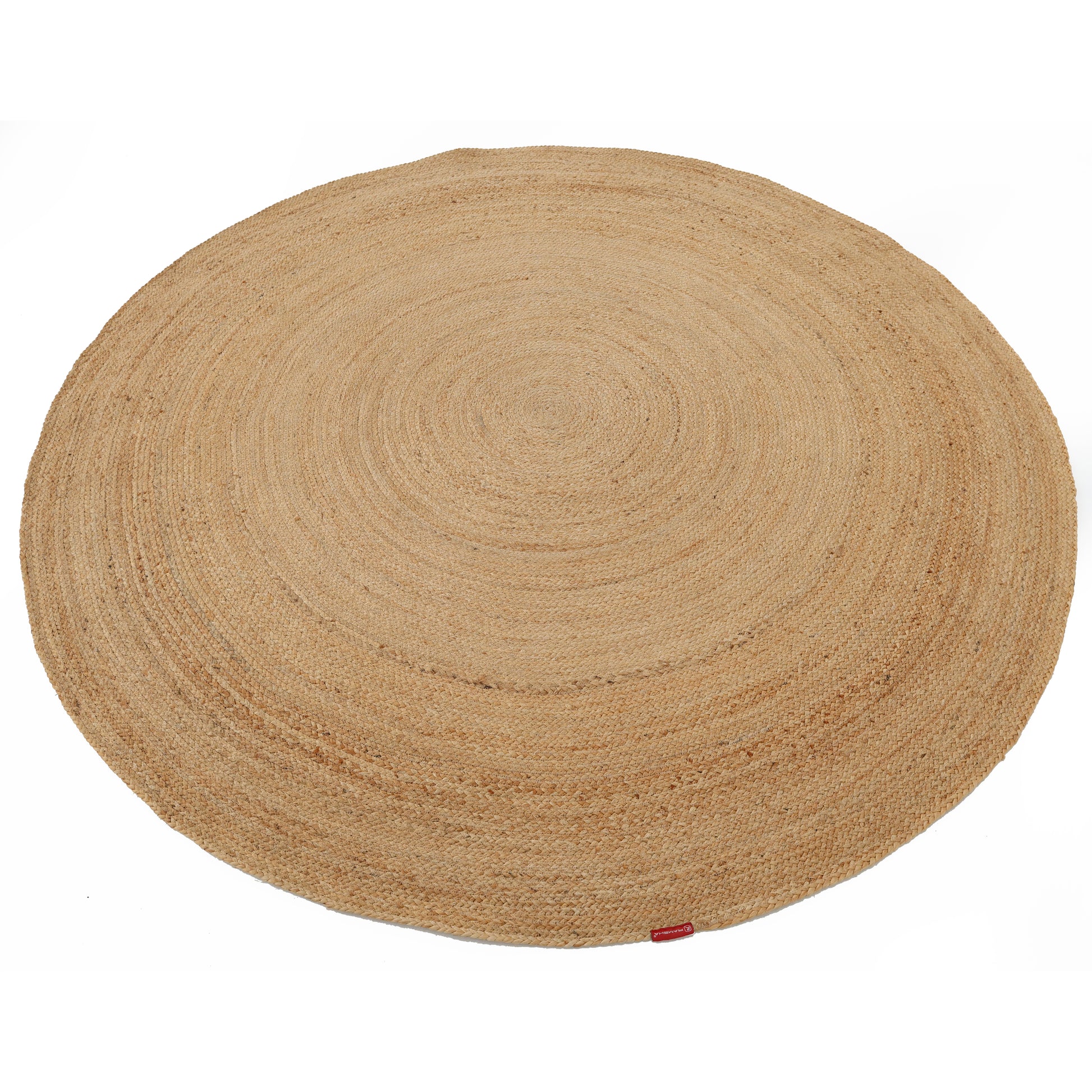 The RAMSHA HOME Handmade Jute Braided Rugs for Living Room BR-016 features a natural, neutral-toned round design with visible concentric patterns, beautifully showcased on a white background.
