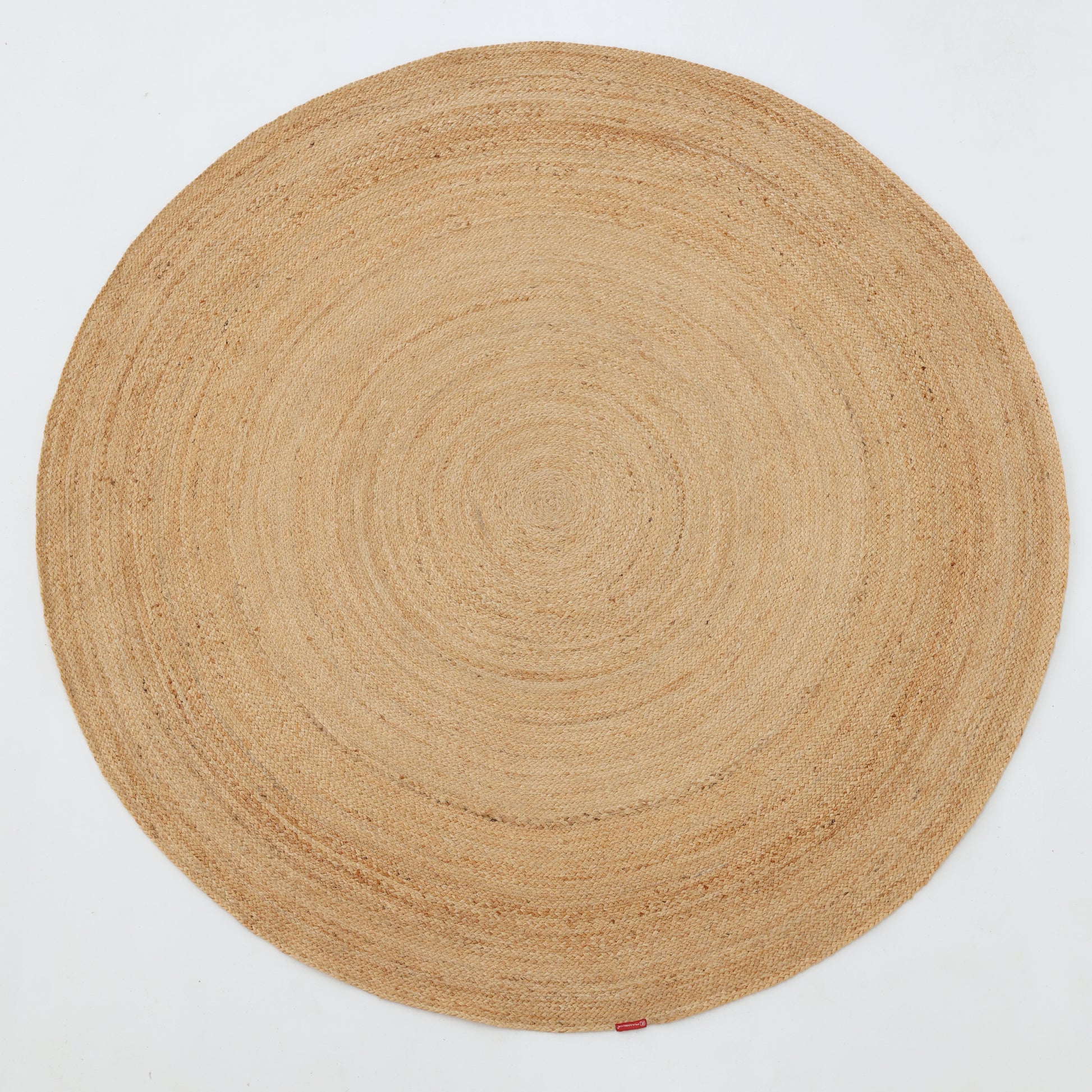 The RAMSHA HOME Handmade Jute Braided Rugs for Living Room BR-016 is a natural round rug with concentric patterns, featuring a warm organic tone and shown on a white background.
