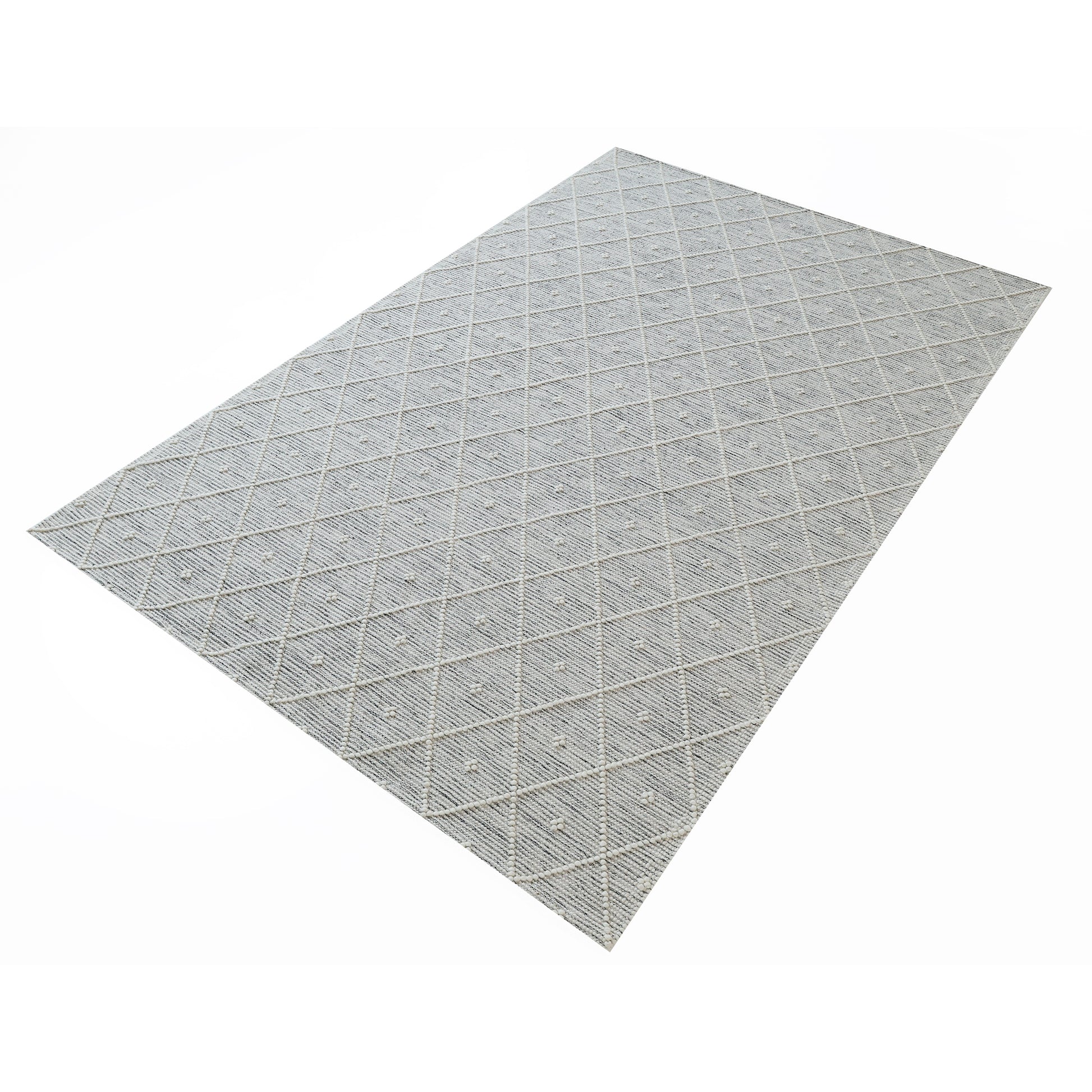 The Natural & White Color Woven Rug, Floor Rug SRN-012 by RAMSHA HOME is a rectangular piece featuring a subtle geometric pattern, hand-tufted from premium NZ wool and displayed on a white background.