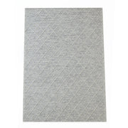 The Natural & White Color Woven Rug SRN-012 by RAMSHA HOME features a hand-tufted grey rectangular design with a subtle diamond and dot pattern, showcased on a white background.