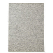 The RAMSHA HOME Wool & Cotton Living Room Woven Rug SRN-019 is a rectangular grey rug with subtle diamond and chevron patterns, textured details, and a thin border—crafted for style and durability.