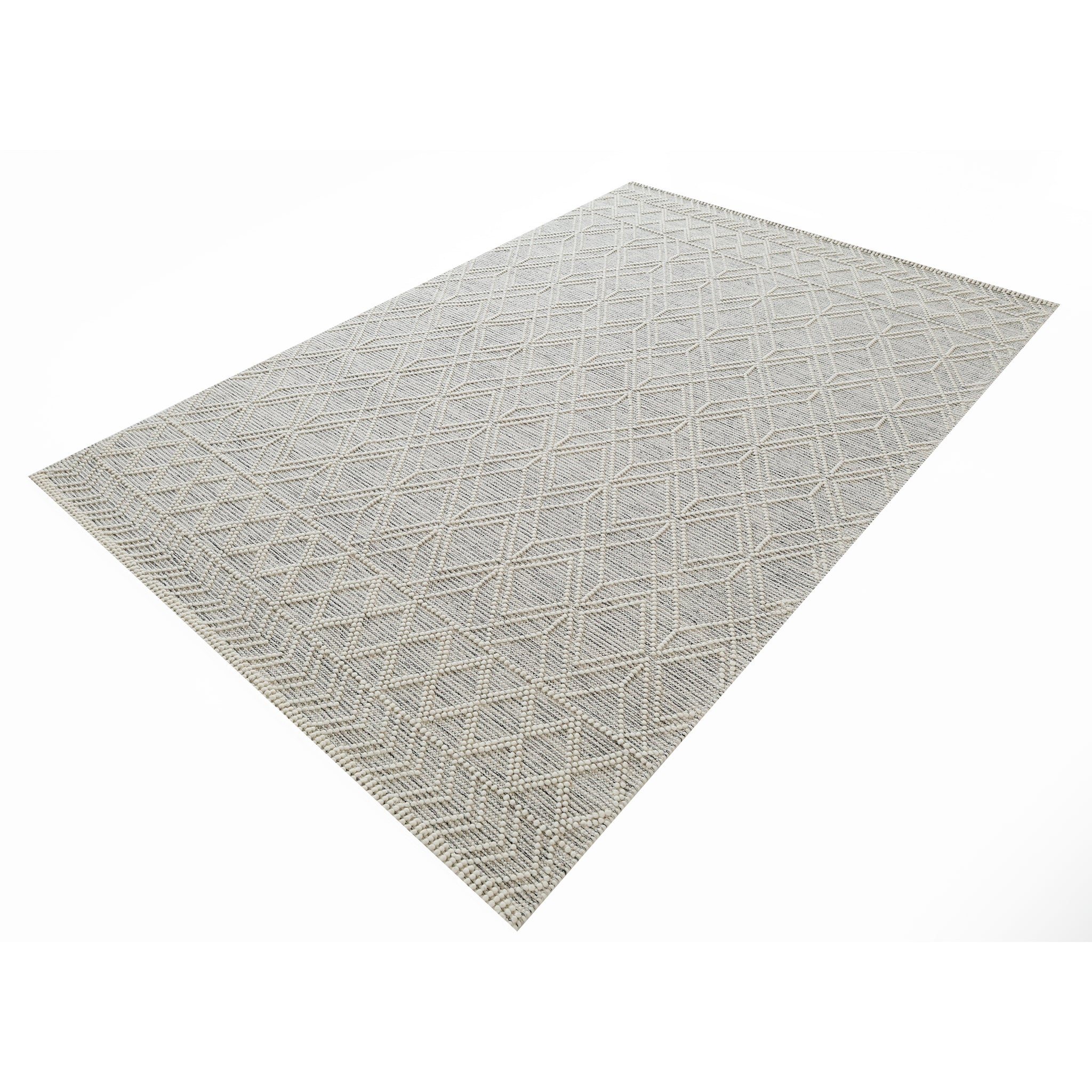 The RAMSHA HOME Wool & Cotton Living Room Woven Rug SRN-019 is a rectangular grey rug with a subtle diamond pattern, crafted from wool and cotton, shown on a white background.