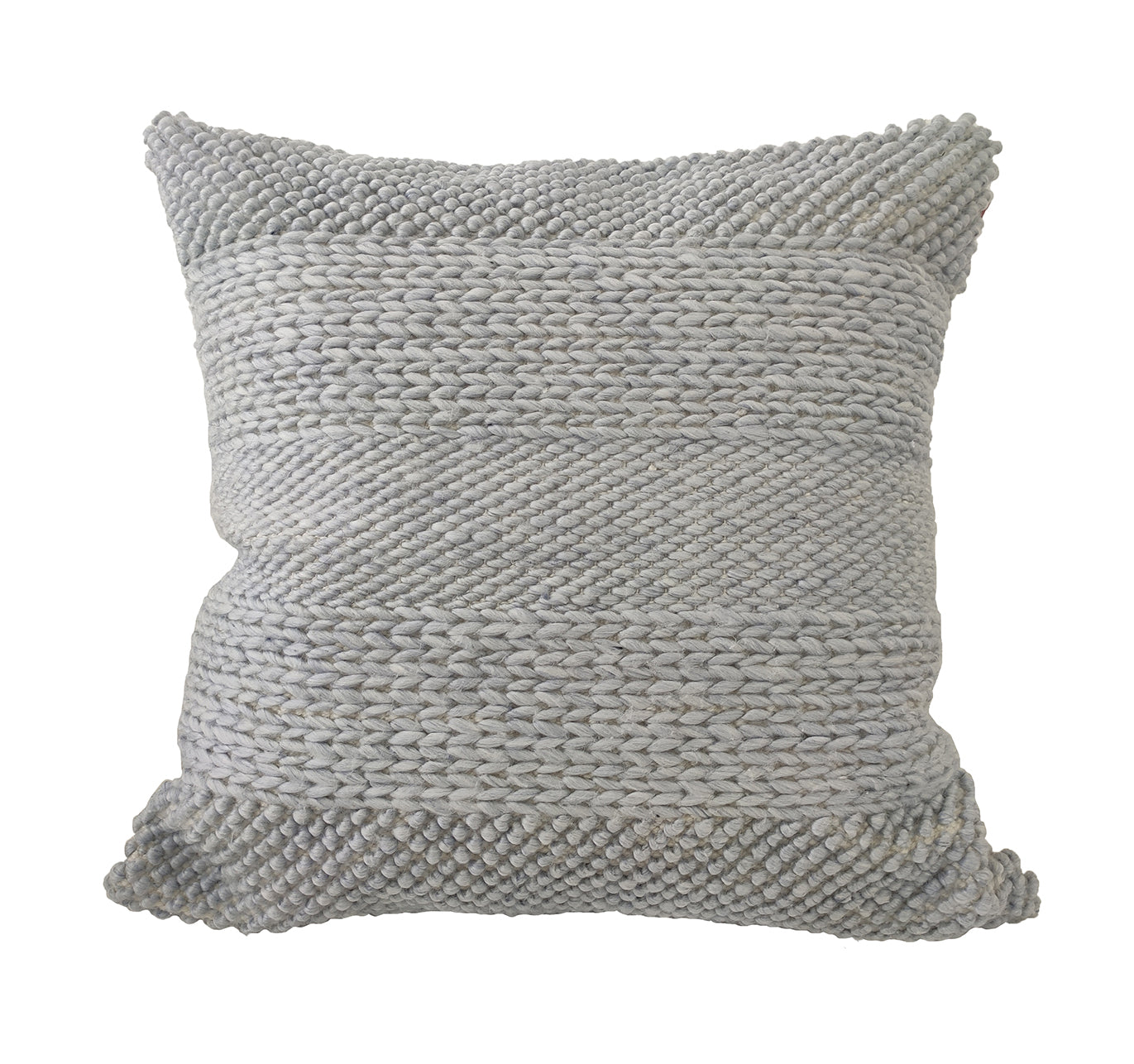 The RAMSHA HOME Woven Cushion Soft Sofa Cushion CS-278 is a square, light gray cushion with a chunky, textured knit and alternating horizontal bands, adding cozy style to your sofa.