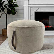 White Cotton Pouf With Leather Handle PF-053